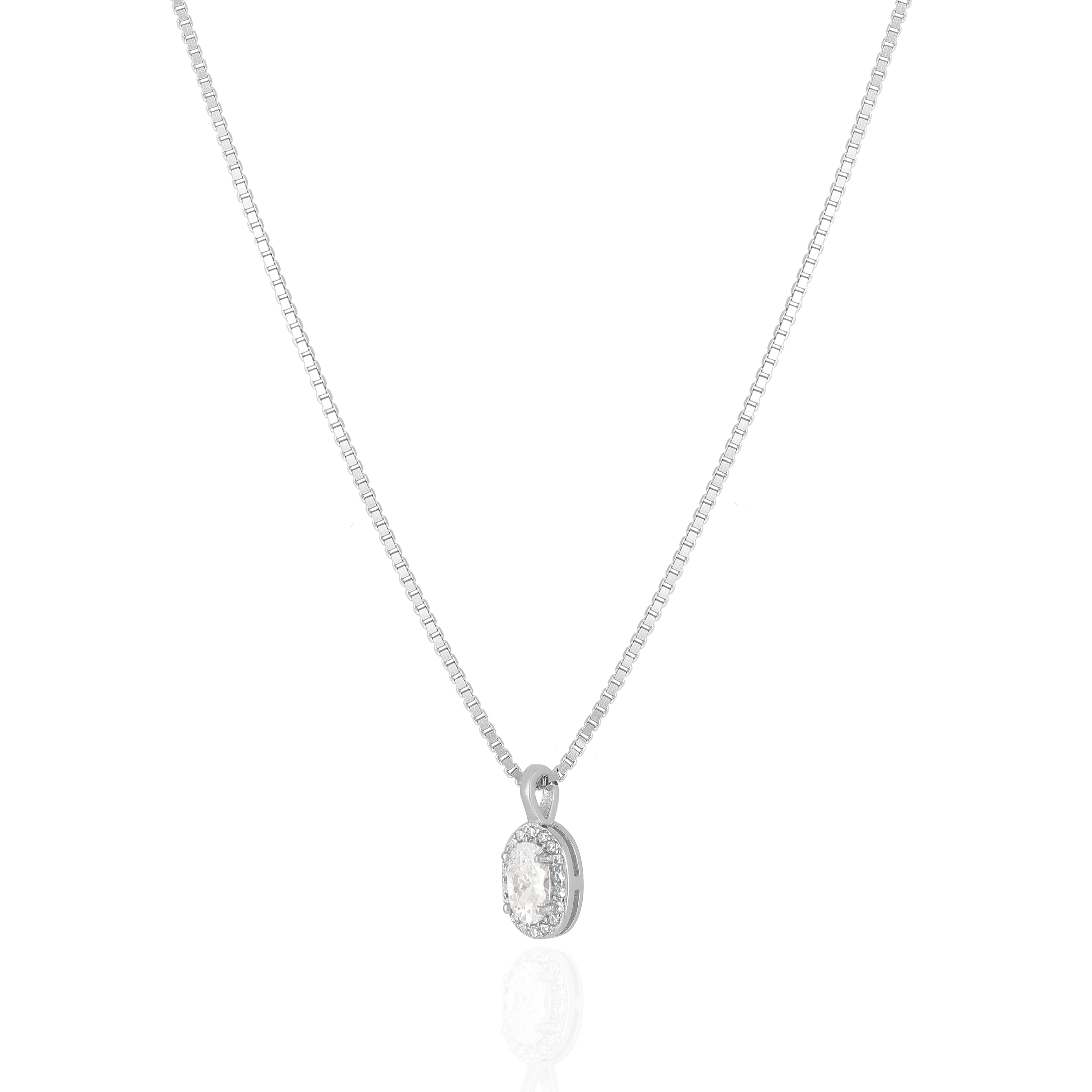 925 Sterling Silver April Month Oval Diamond Birthstone Chain Pendant For Women