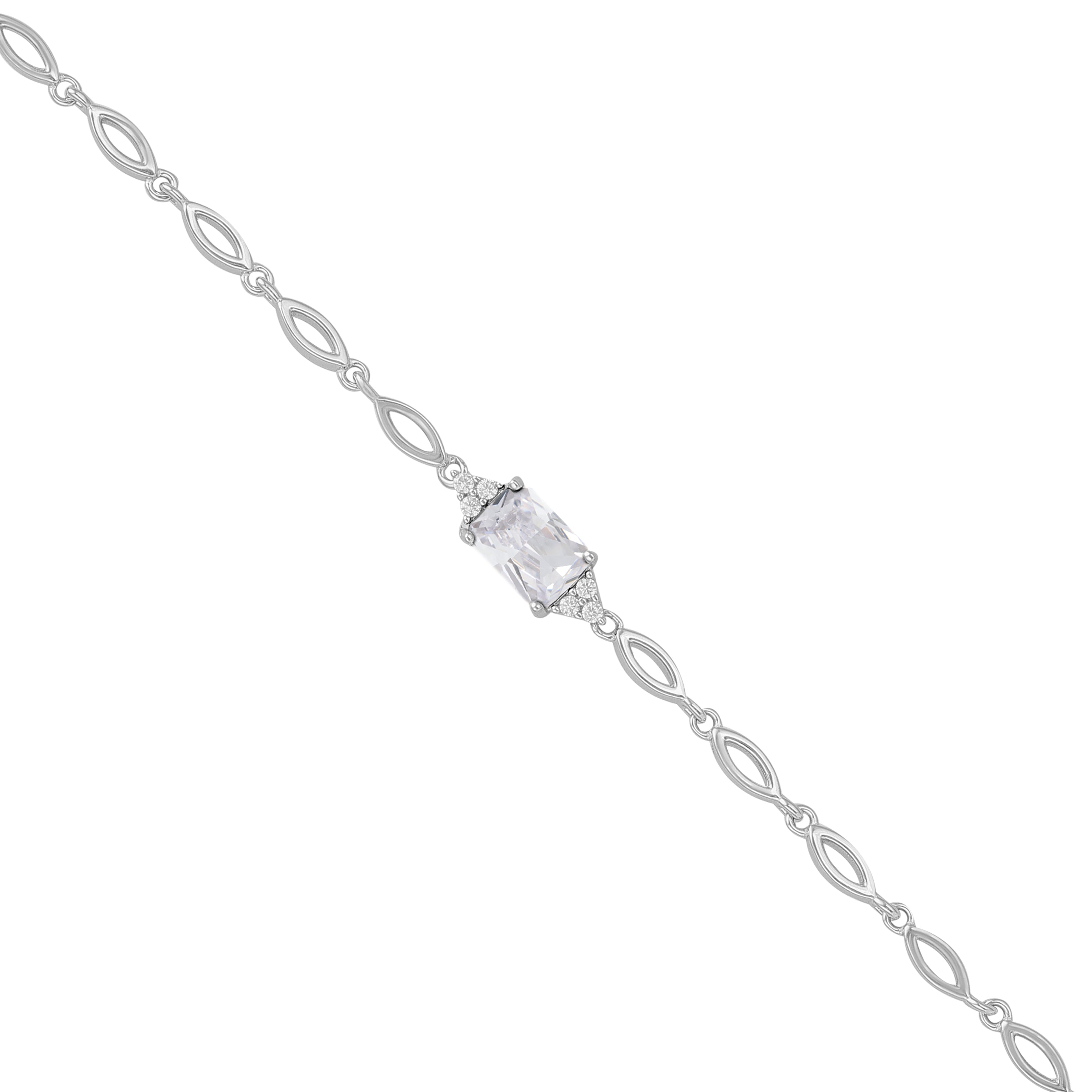 925 Sterling Silver April Month Sqaure Diamond Birthstone Bracelet For Women