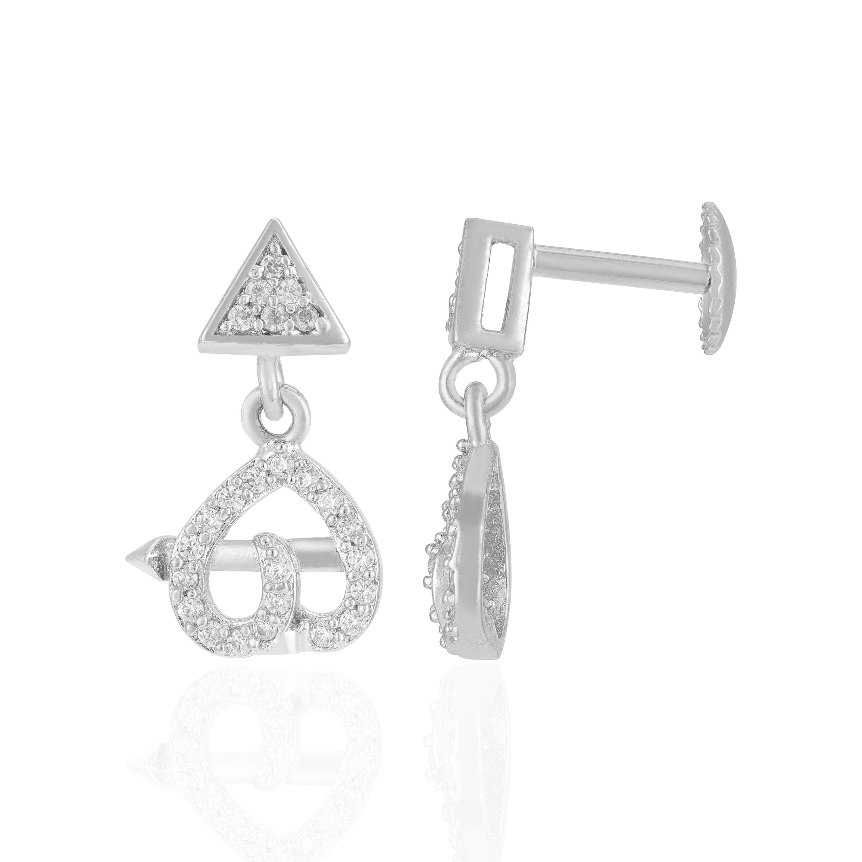 Sterling Silver Arrowed Heart Drop Earring Crystal Triangle Rhodium Plated Earrings For Women