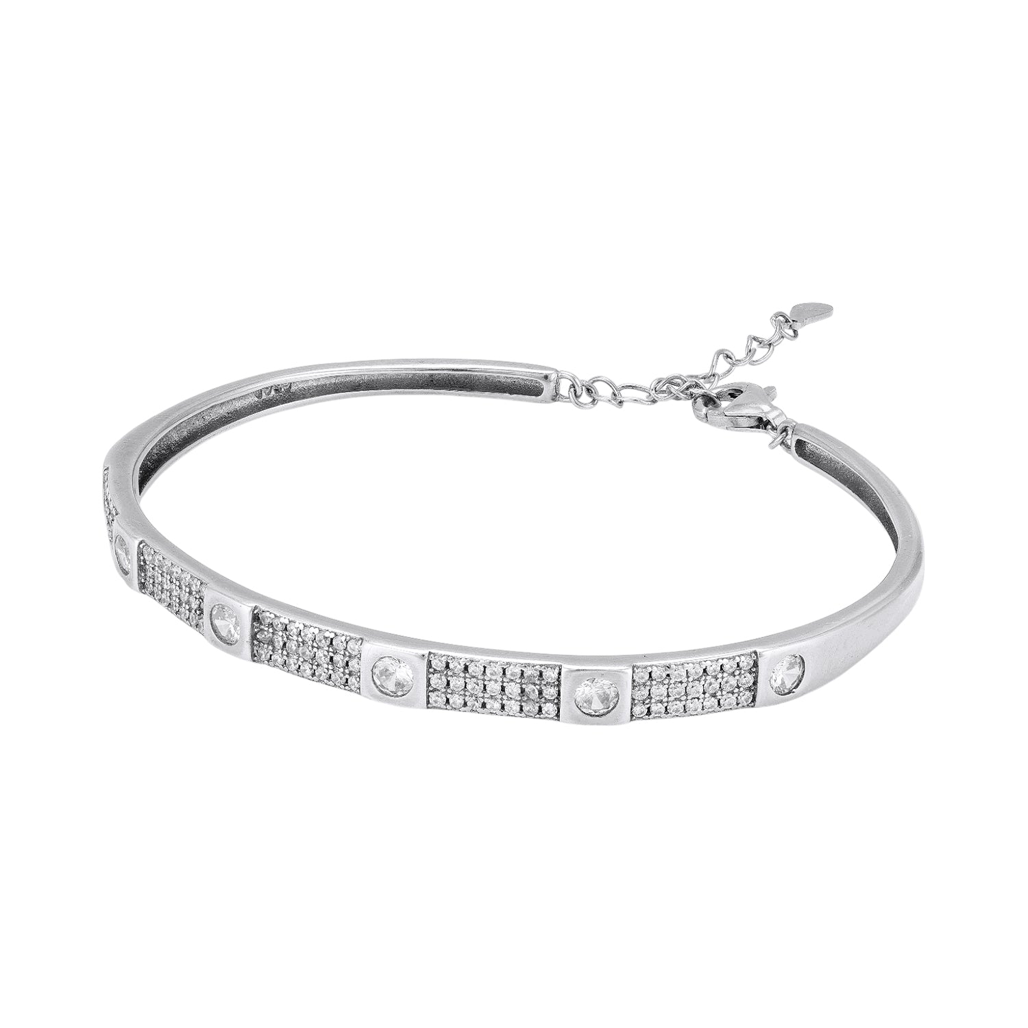 925 Sterling Silver Bezel Cut Panel Alternating Micro Pave Blocks Bracelet for Women