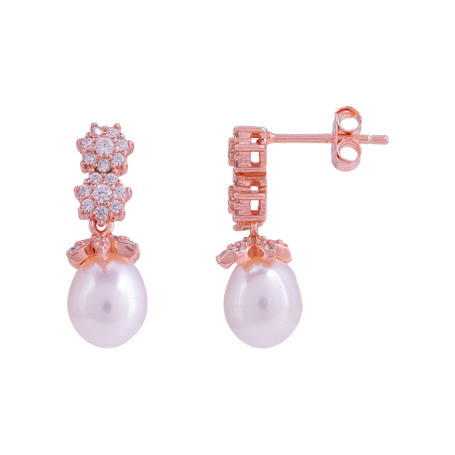 925 Sterling Silver Bloom Cluster White Pearl Drop Earrings for Women