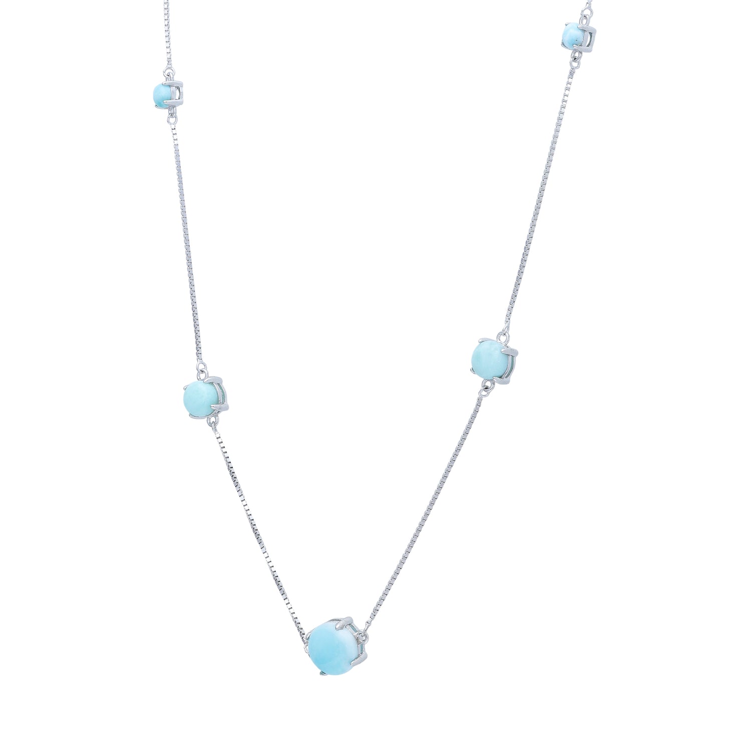 925 Sterling Silver Blue Larimar Layered Station Necklace for Women