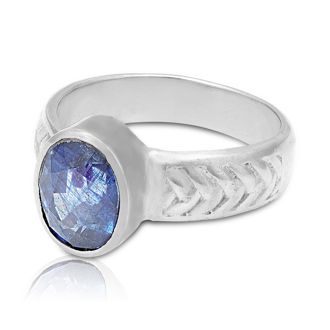 925 Sterling Silver Blue Sapphire Hand-Carved Crisscross Band Ring for Men