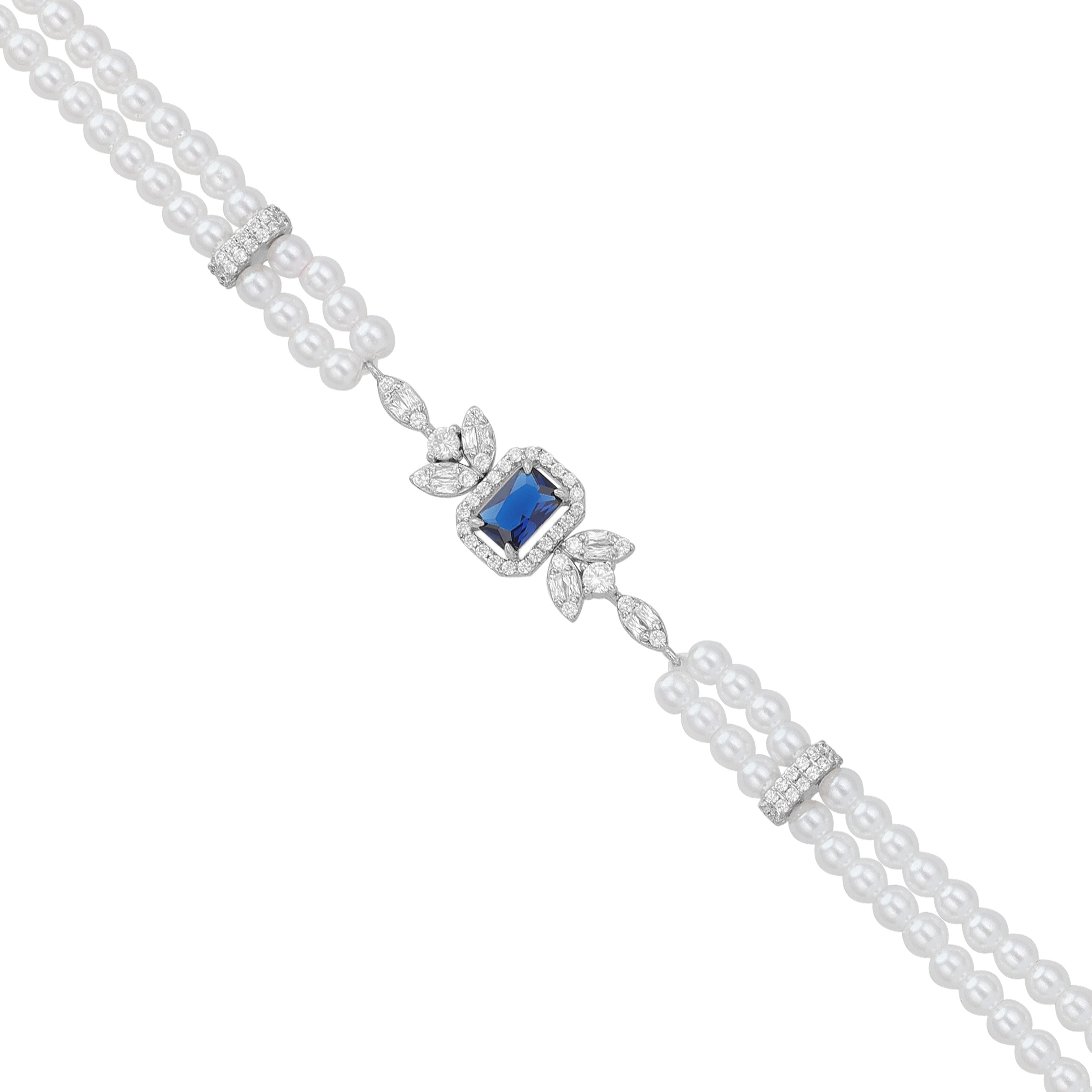 Sterling Silver Blue Stone Elegant Pearl Bracelet For Women
