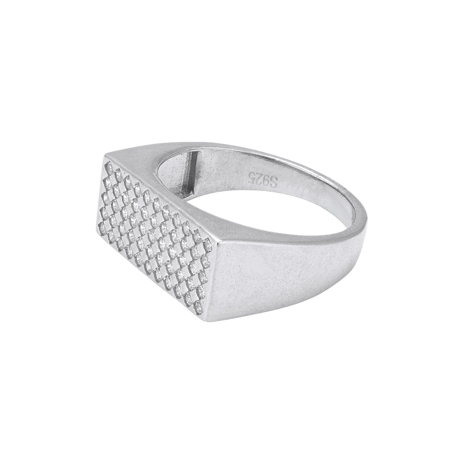 925 Sterling Silver Bold Rectangular Diamond Panel Ring for Men