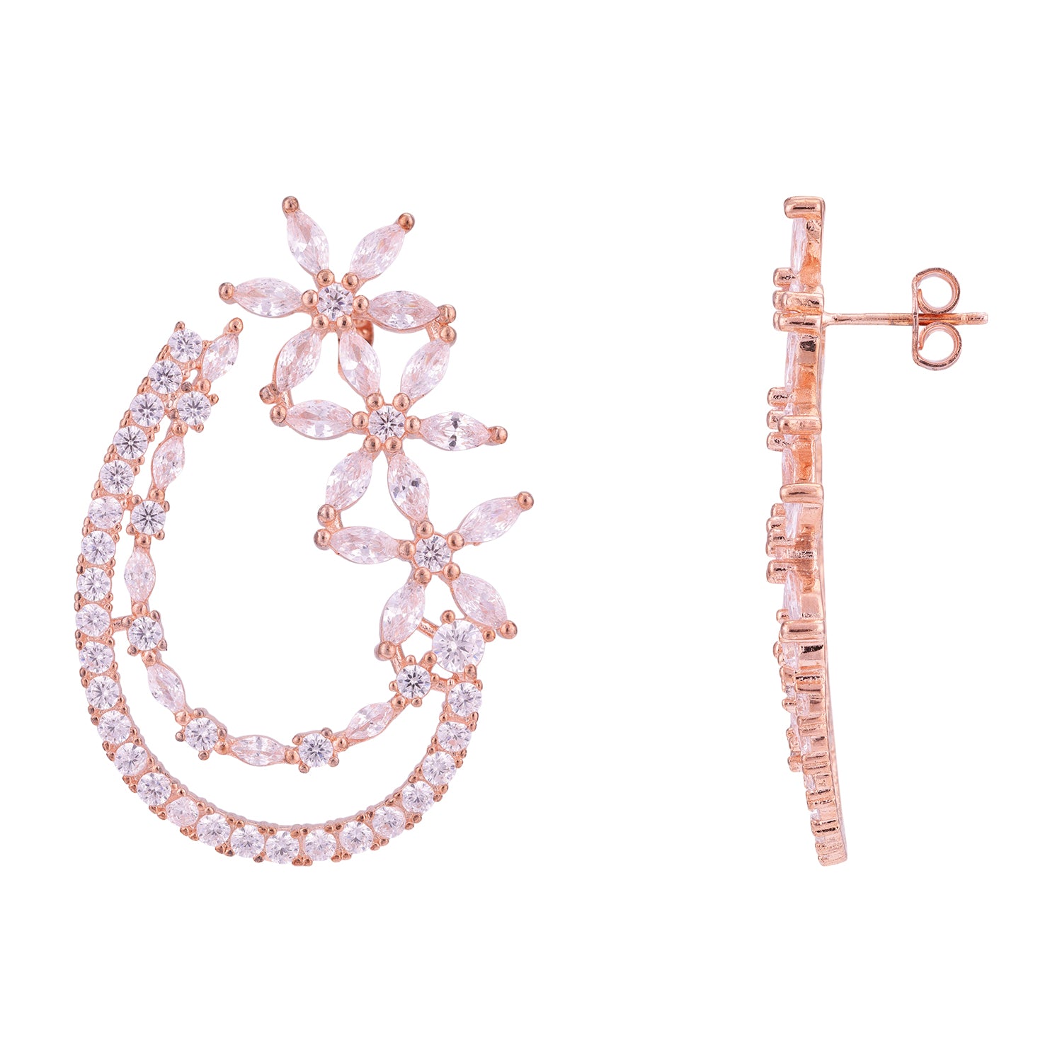 925 Sterling Silver Bridal Inspired Floral Vine Rose Gold Plated Earring for Women
