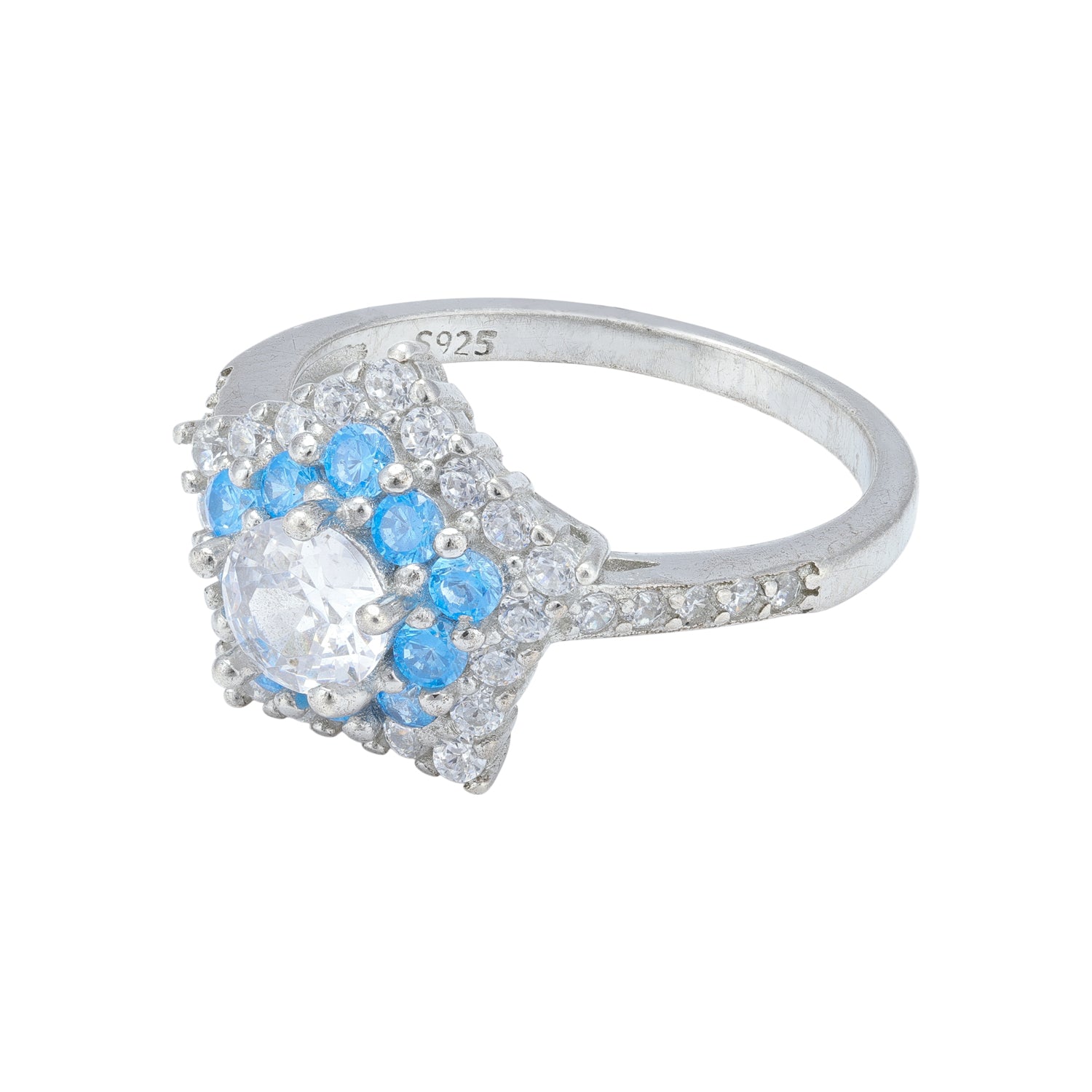 925 Sterling Silver Celestial Blue White Starburst Halo Ring for Women
