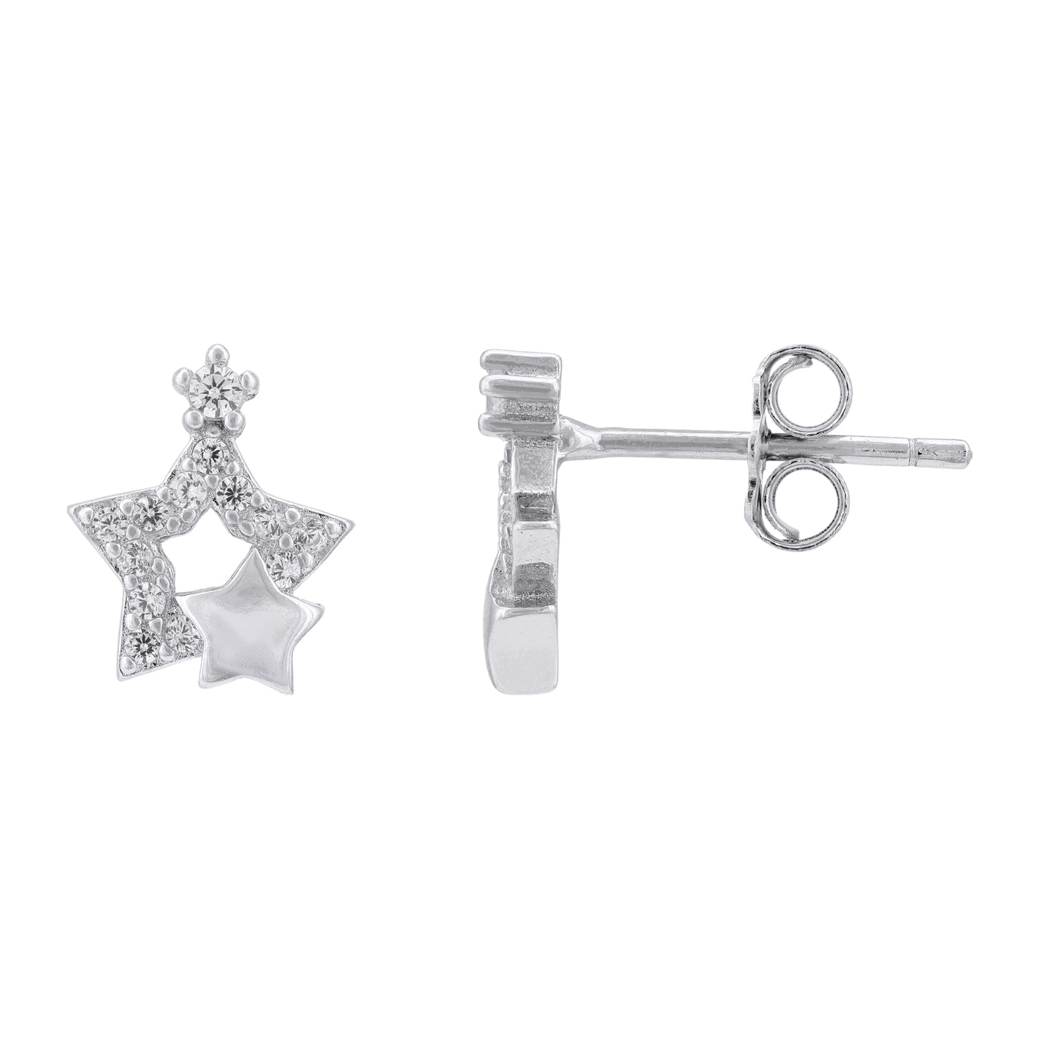 925 Sterling Silver Celestial Twin Star Earrings for Women