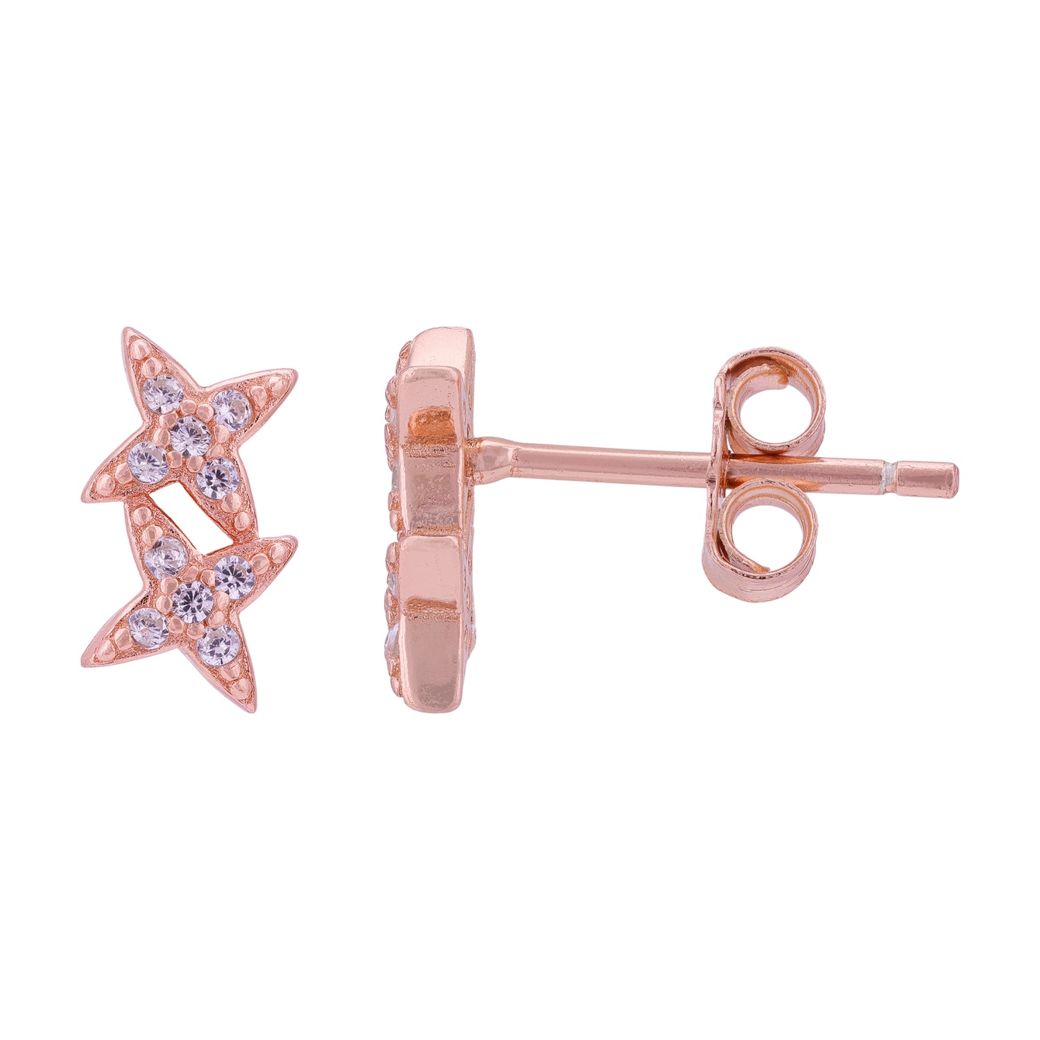 925 Sterling Silver Celestial Twin Star Rose Gold Earrings for Women
