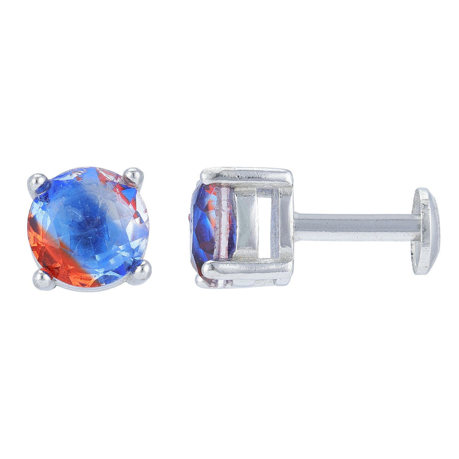 925 Sterling Silver Color Fusion Round Solitaire Earring for Women