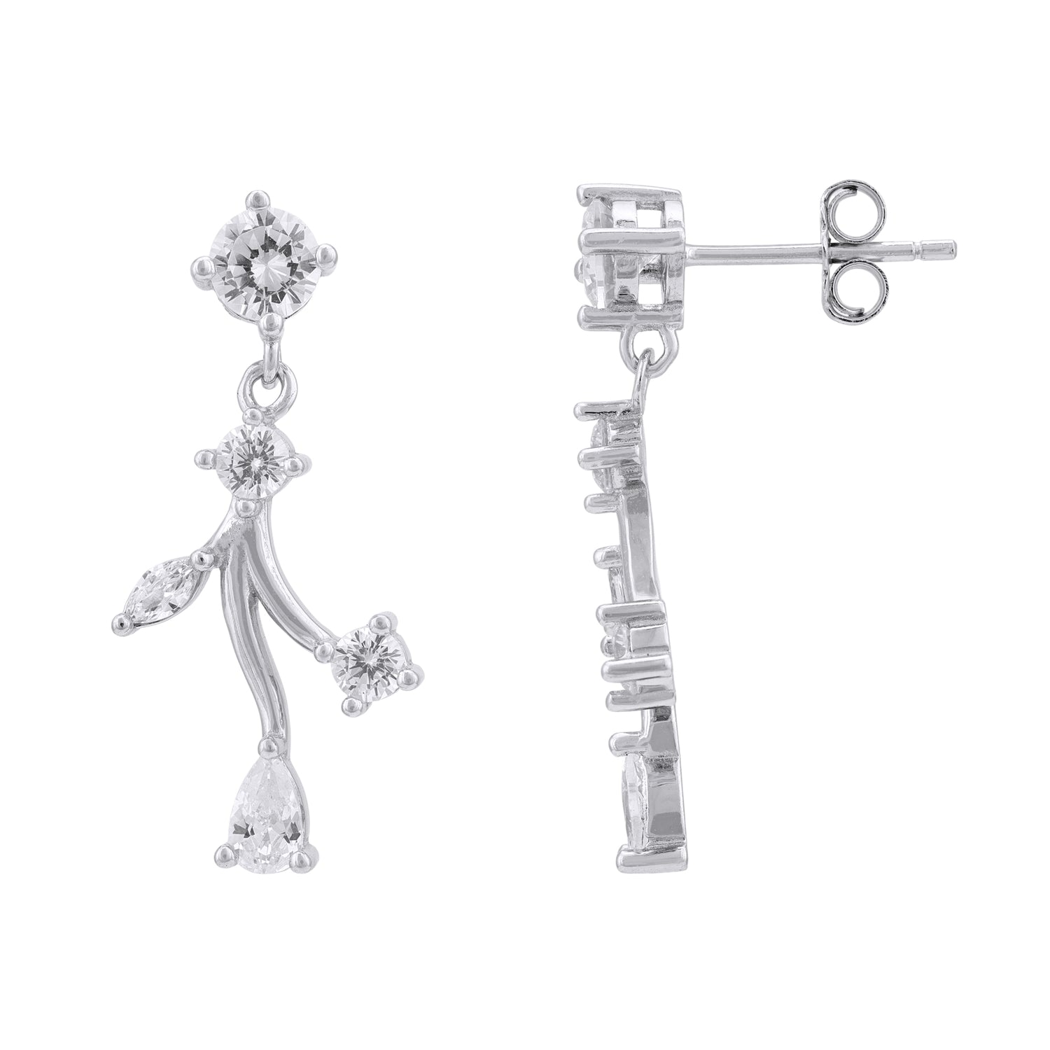 925 Sterling Silver Crystal Twig Drop Earrings for Women