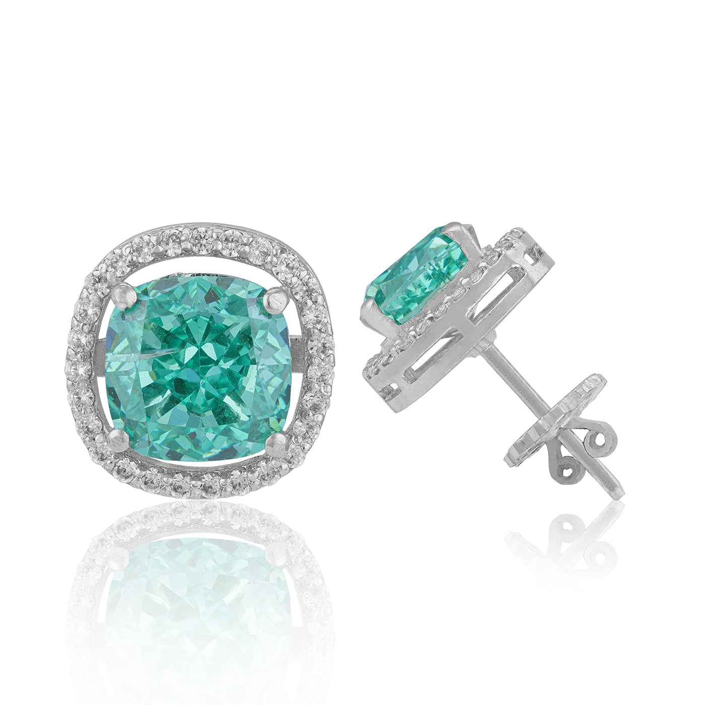 925 Sterling Silver Cushion-Cut Green Halo Cocktail Earrings for Women