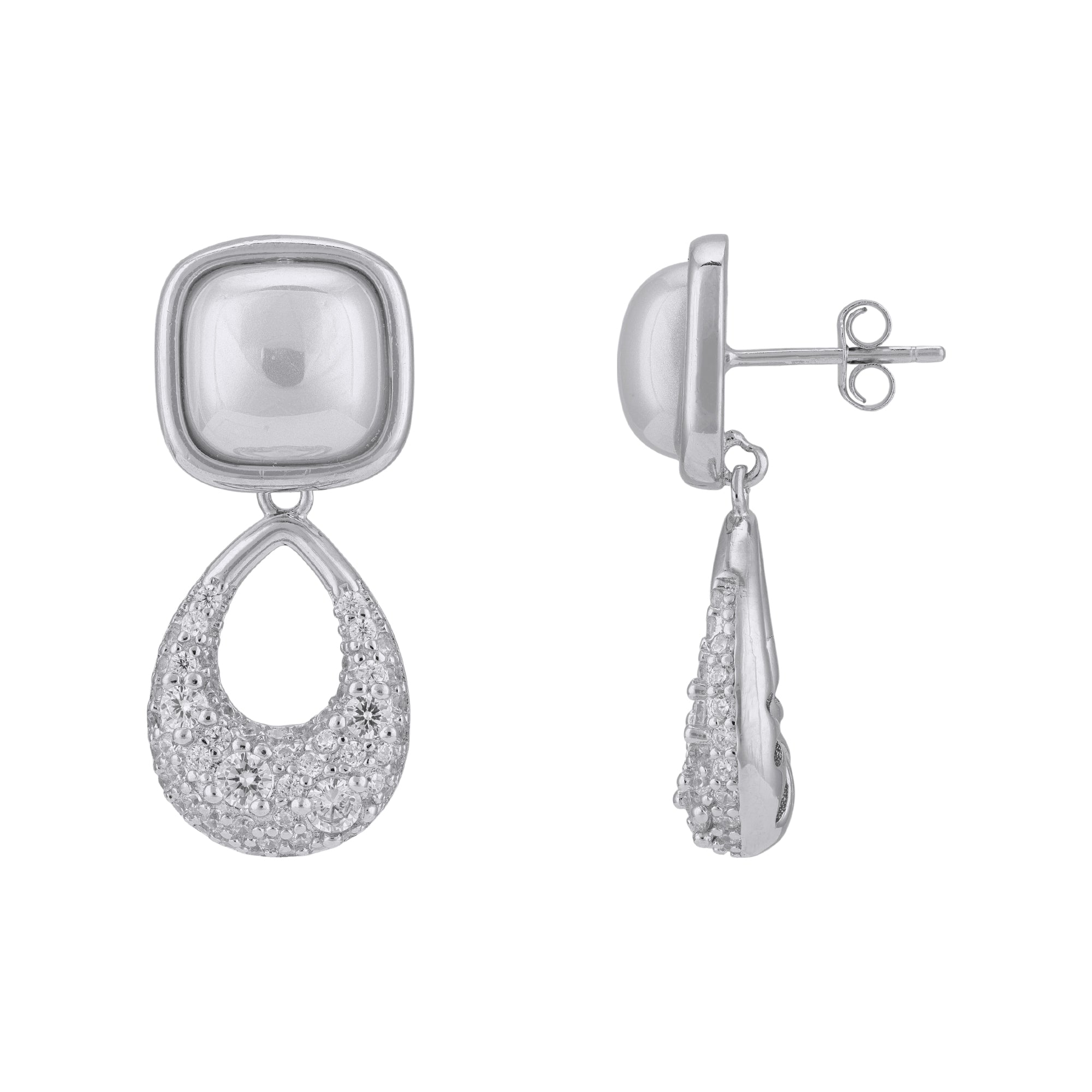 925 Sterling Silver Cushion-Cut Moonstone Pave Crystal Teardrop Dangle Earrings for Women