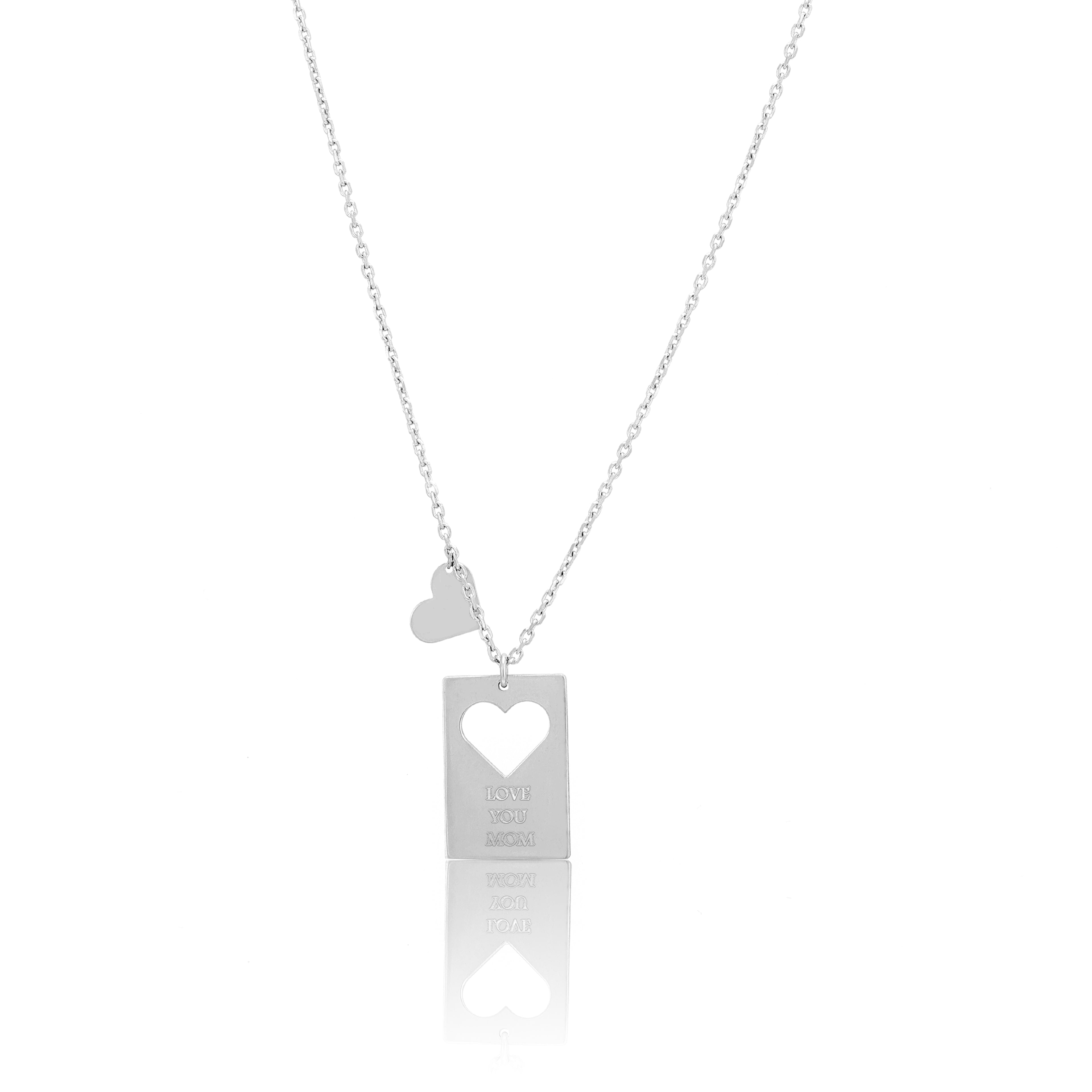 925 Sterling Silver Cutout Love Duo Rhodium Plated  Pendant Chain