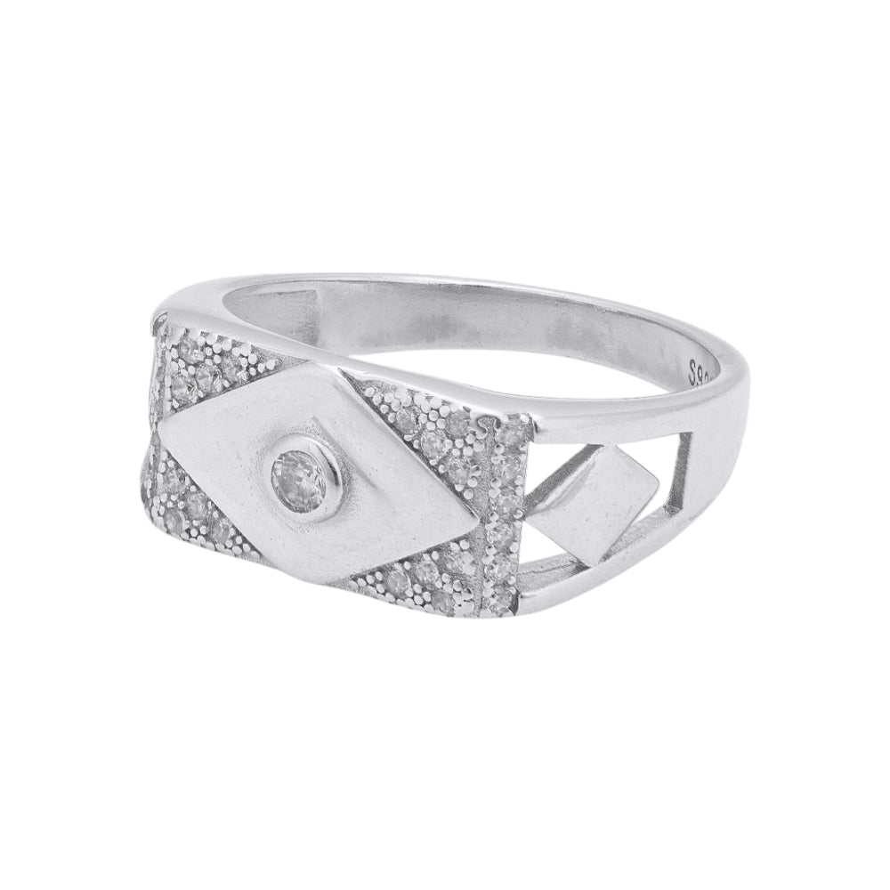 925 Sterling Silver Diamond Pattern Bold Rhodium Plated Rings for Men