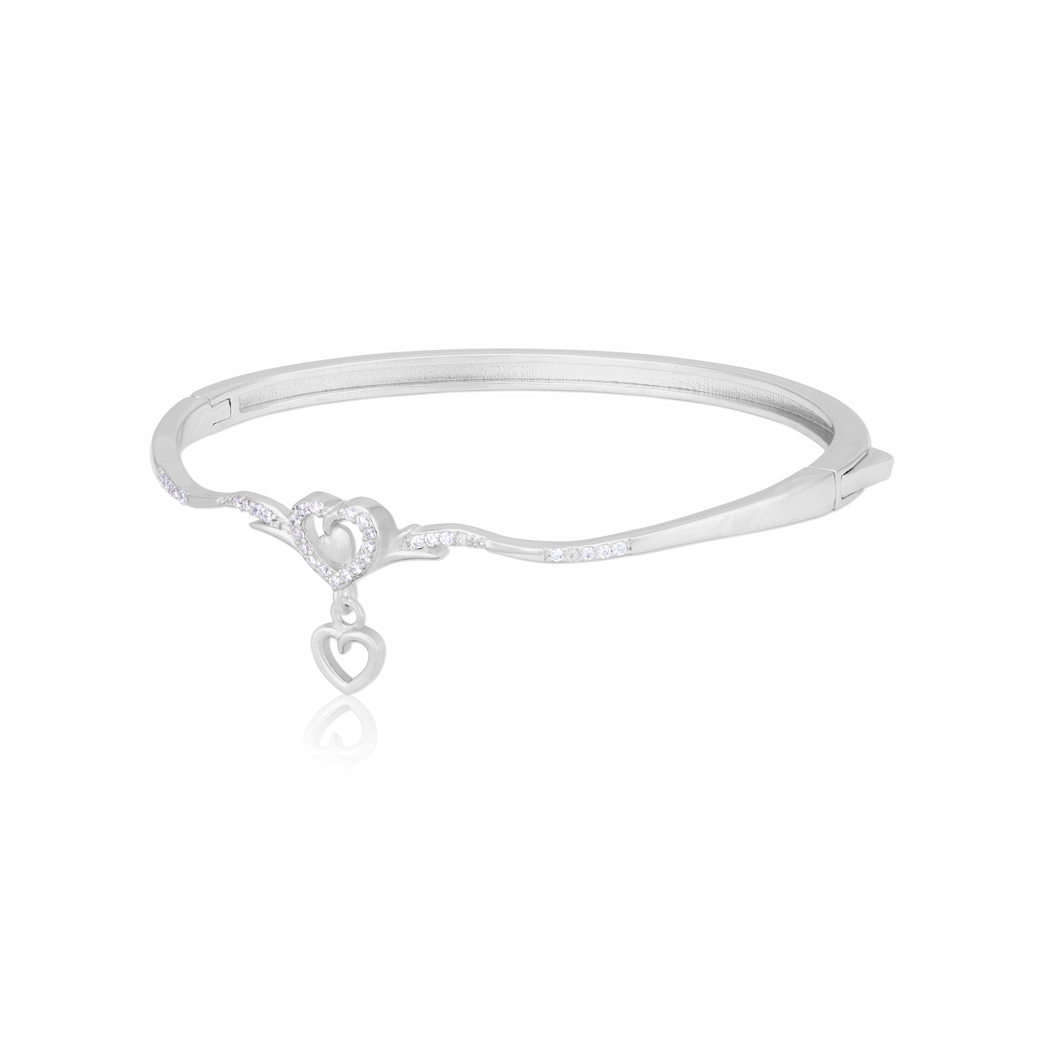 925 Sterling Silver Double Heart Flutter Rhodium Plated Bracelet for Women