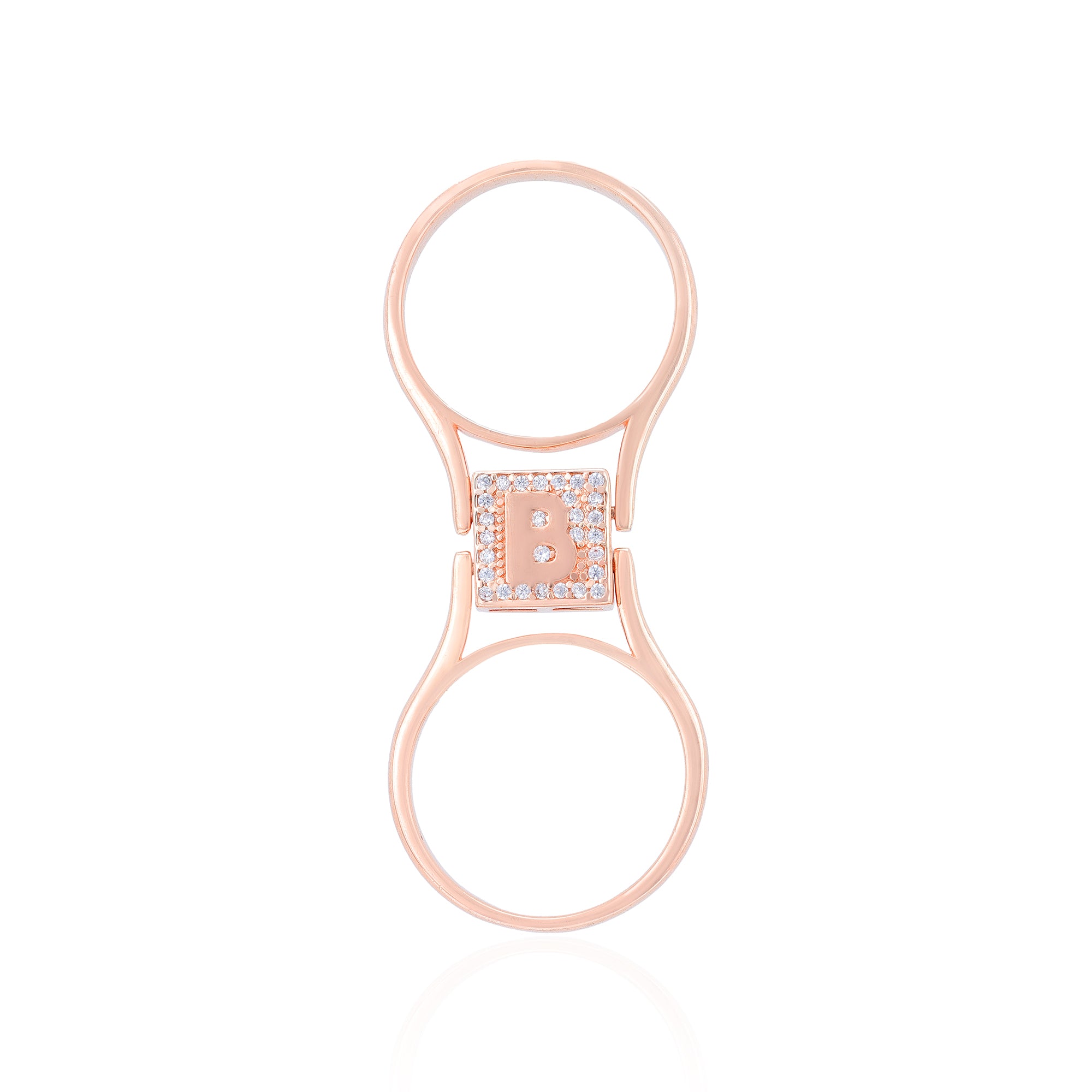 925 Sterling Silver Double Muse  & Solitaire Stone Rose Gold Plated Reversible Ring for Women