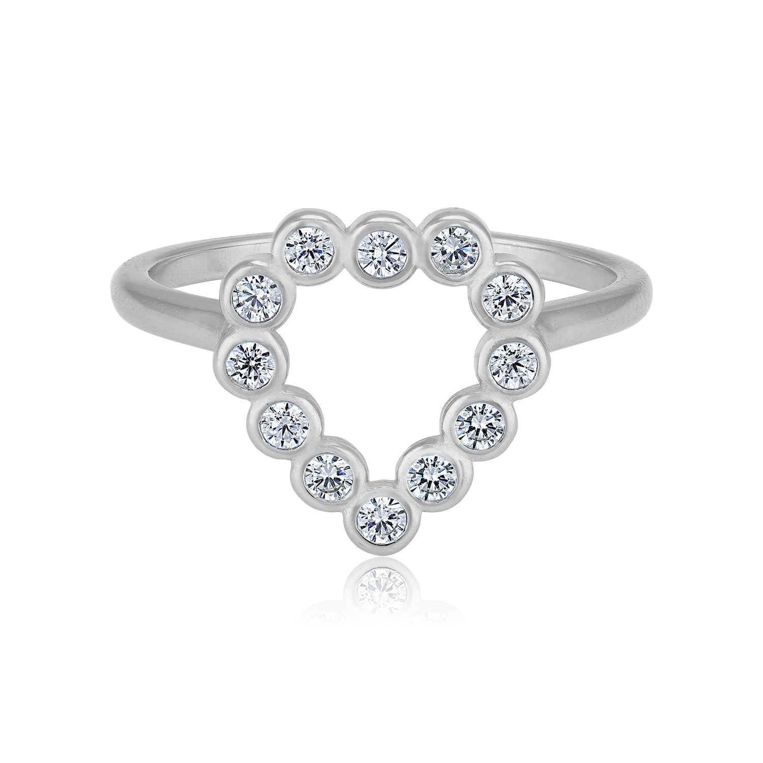 925 Sterling Silver Dual-Tone Diamond Heart Centerpiece Ring for Women