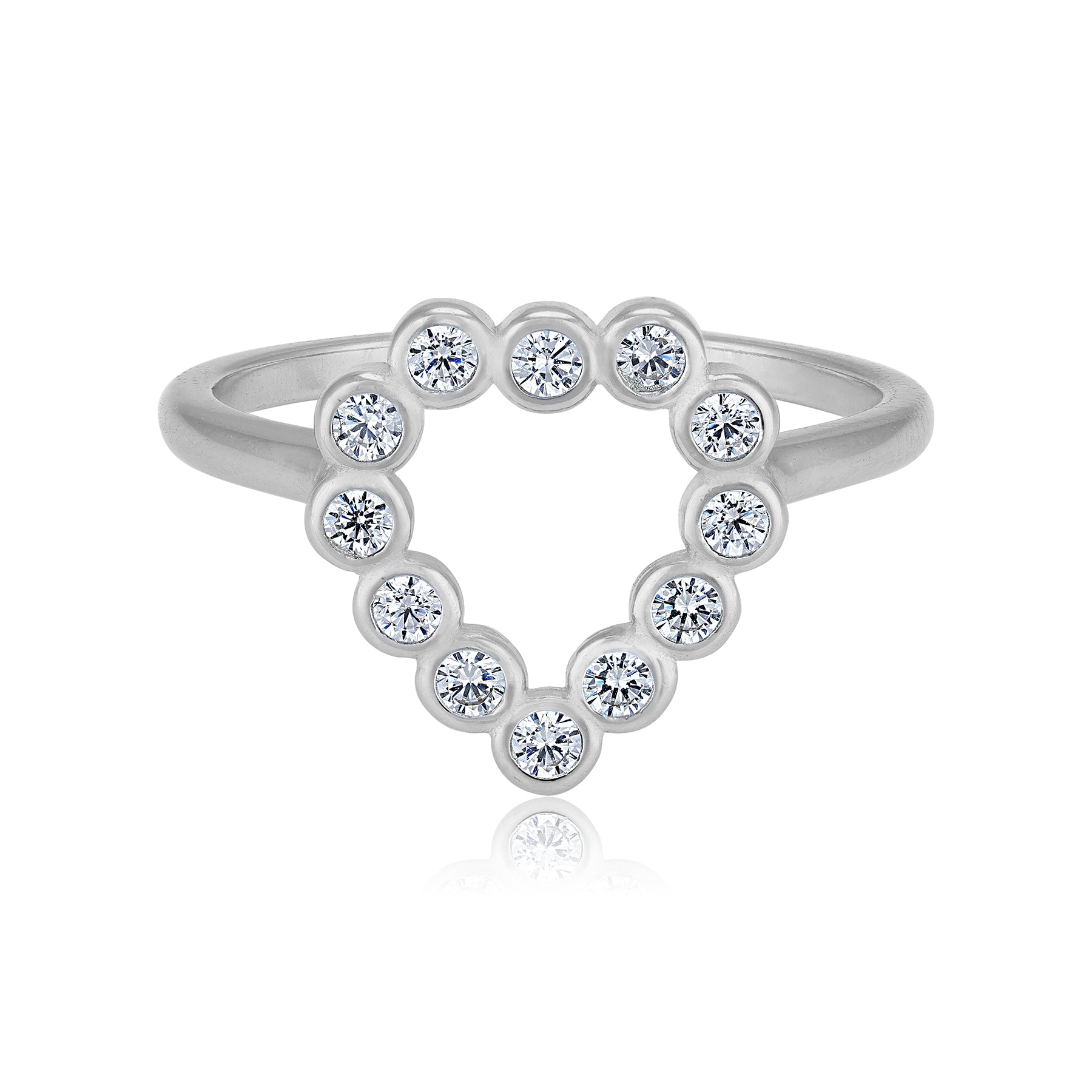925 Sterling Silver Dual-Tone Diamond Heart Centerpiece Ring for Women