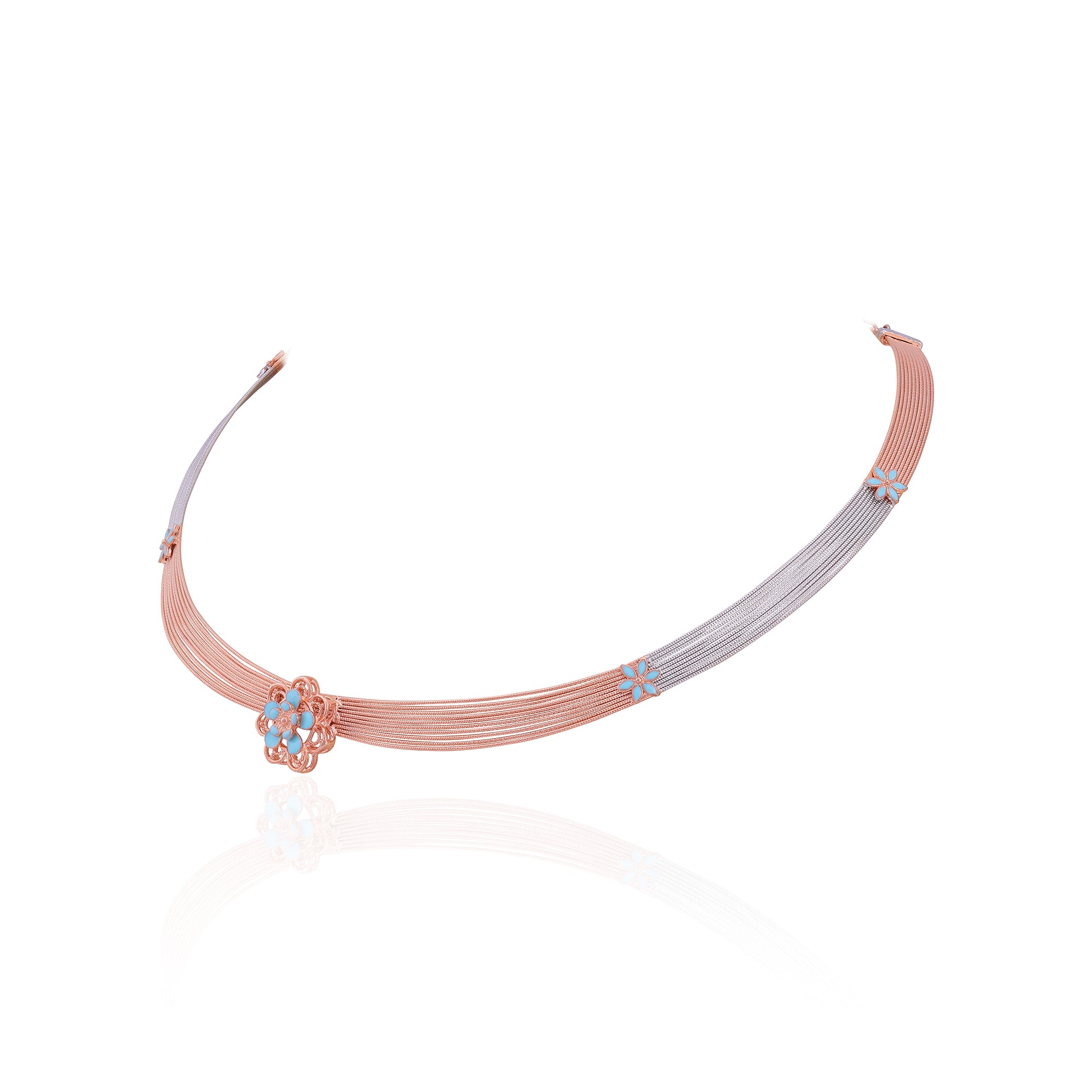 925 Sterling Silver Dual Tone Floral Mist Elegance Necklace For Women