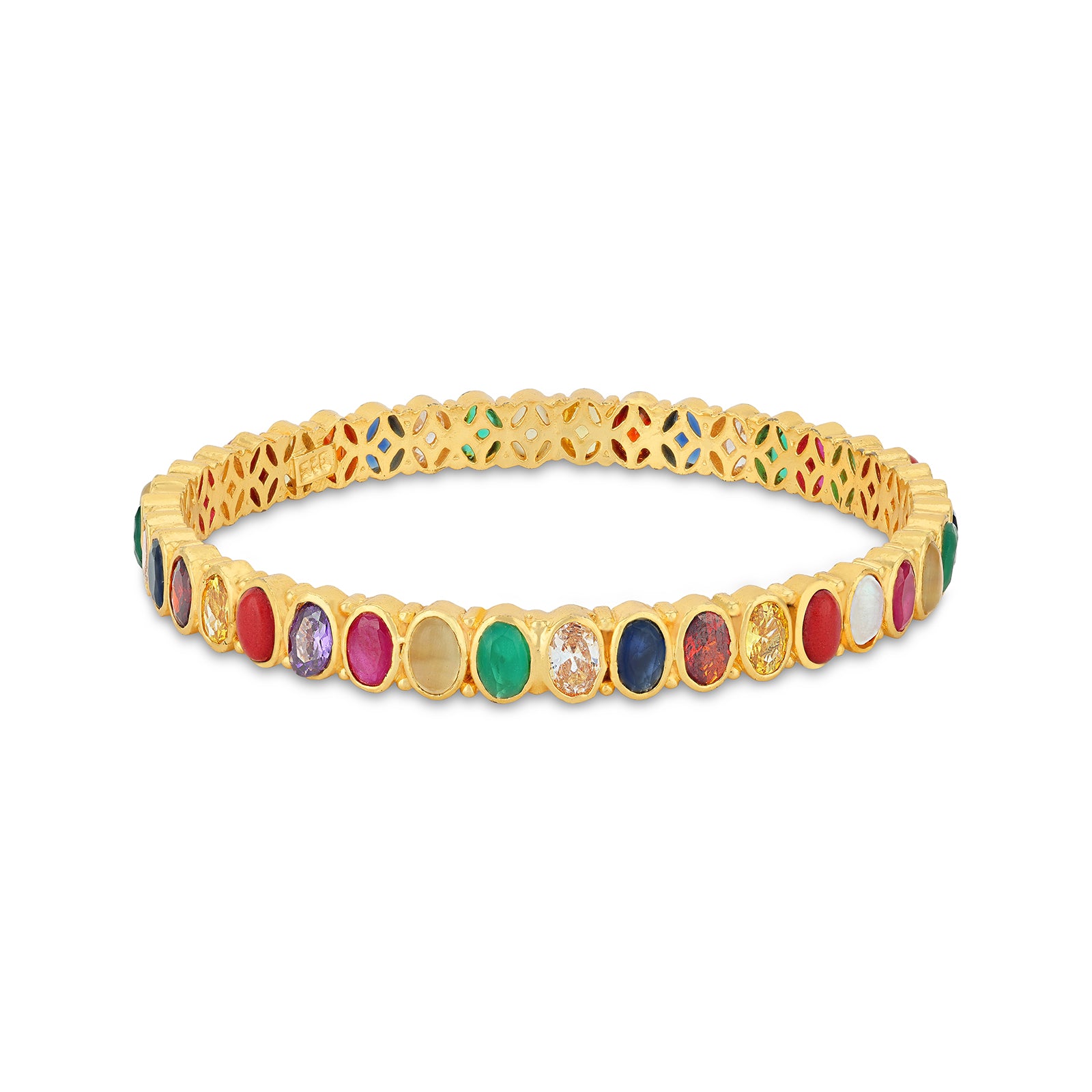 925 Sterling Silver Elegant Ovate Navratna Bangle for Women