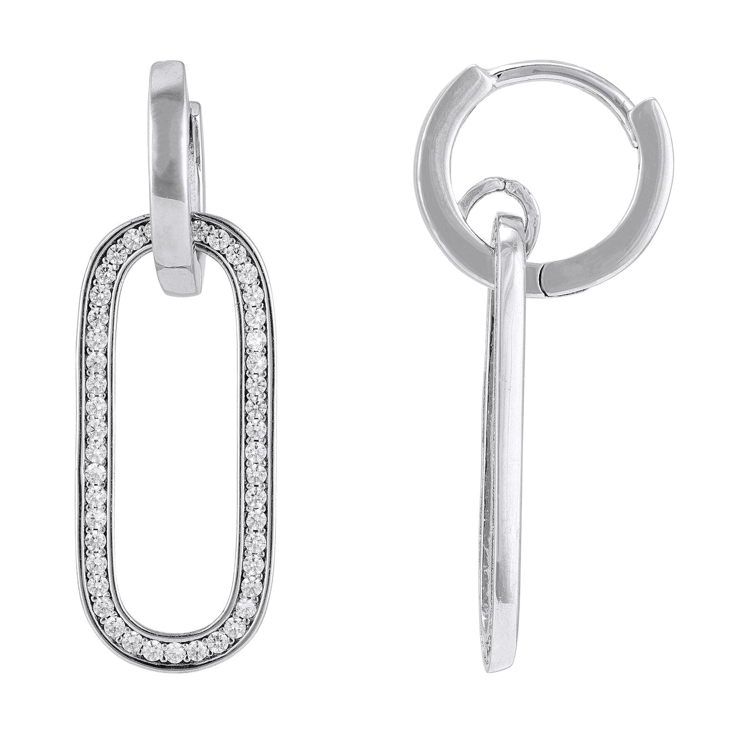 925 Sterling Silver Elongated Geometric Link Pendant Accented Earrings for Women