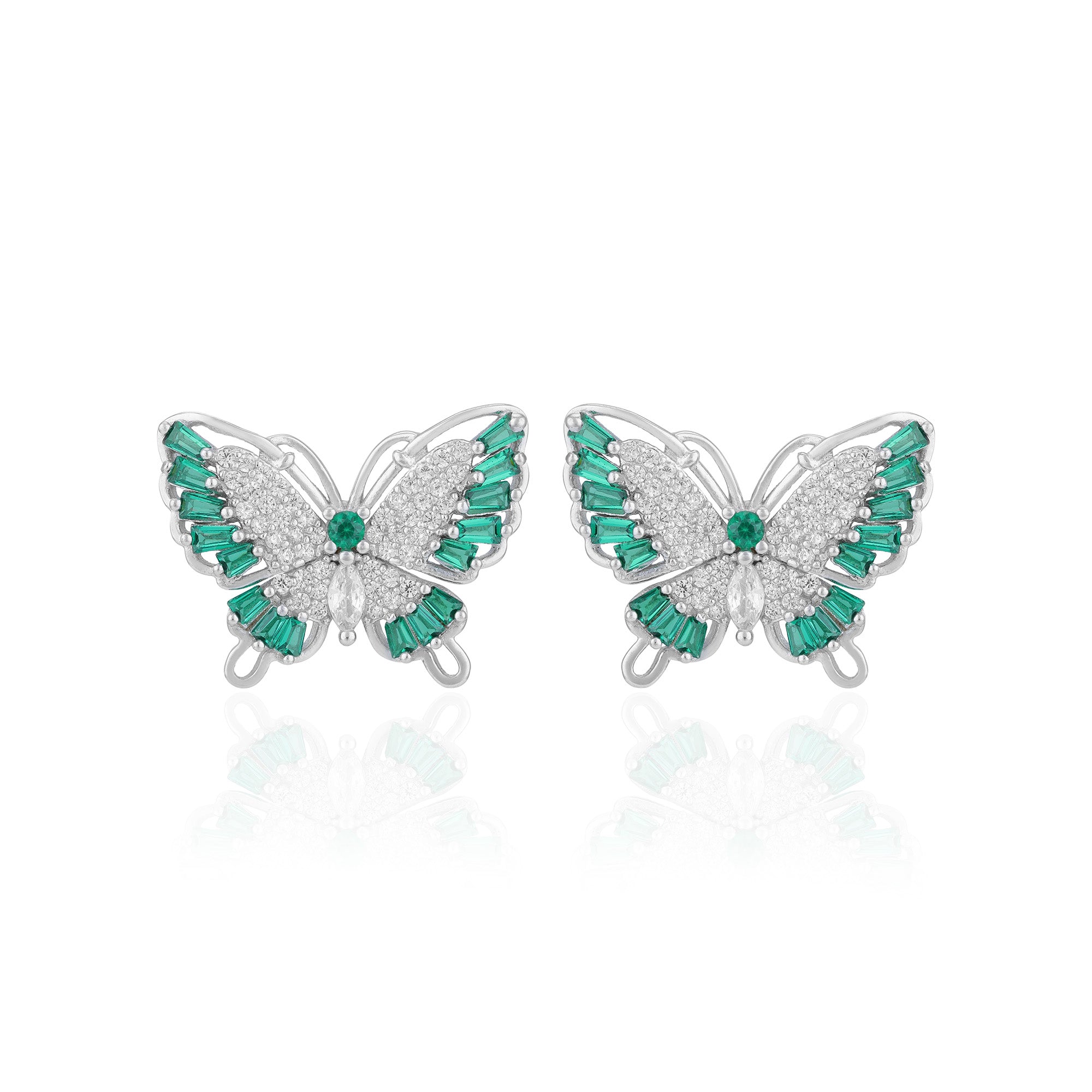 925 Sterling Silver Emerald Cut Green Stone Butterfly Statement Earring for Women