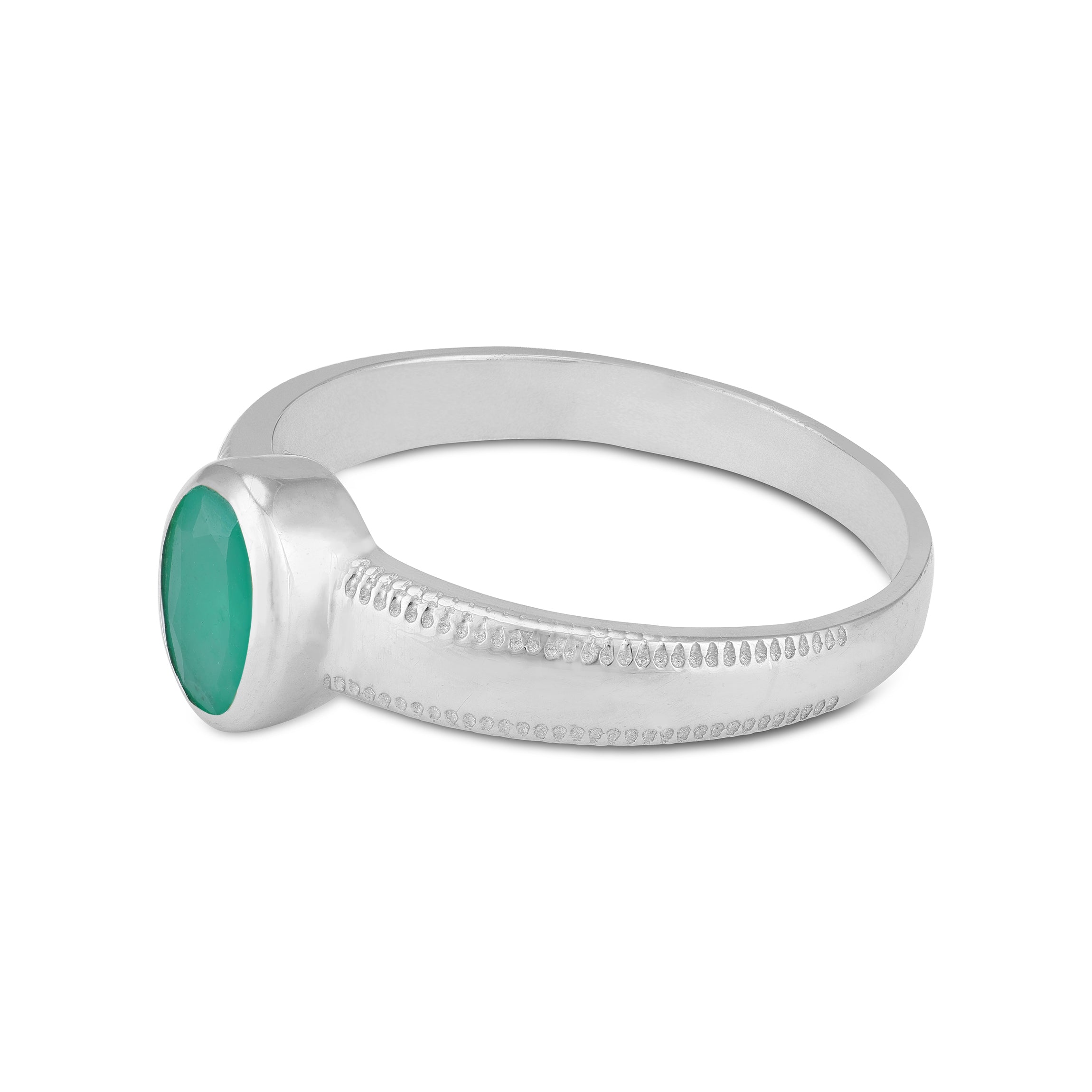 925 Sterling Silver Emerald Oval Intricate Beaded Edge Band Ring for Men