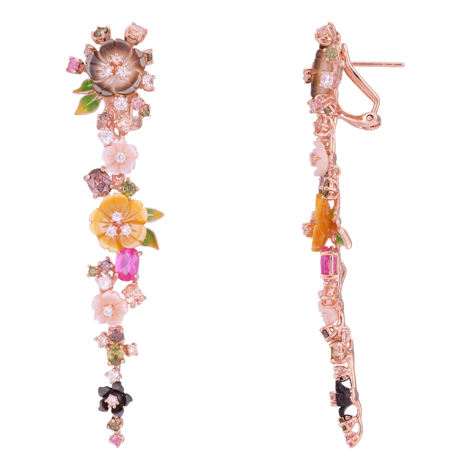 925 Sterling Silver Enamel Garden Bloom Drop Colorful Accents Earring for Women