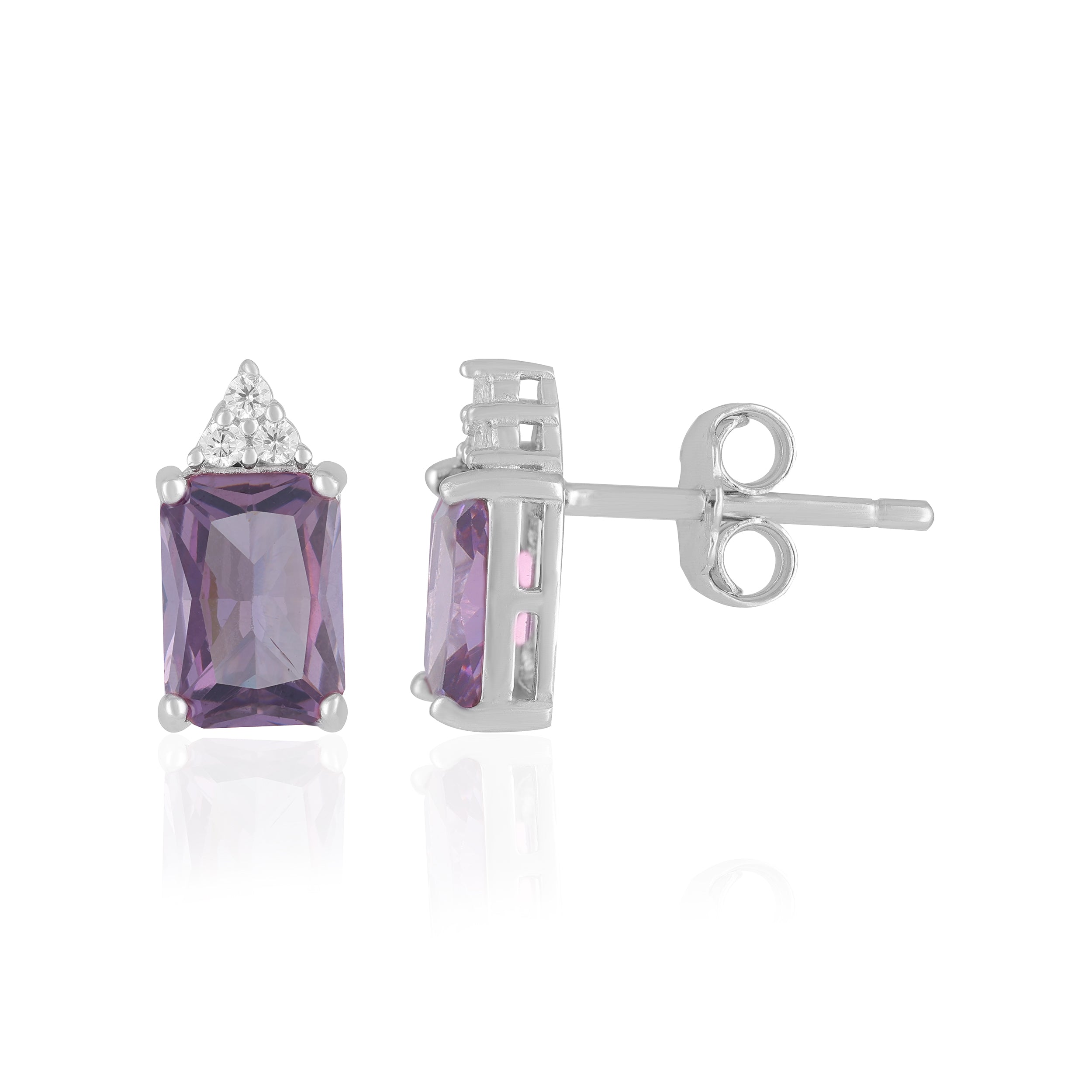 925 Sterling Silver February Month Square Amethyst Birthstone Stud For Women