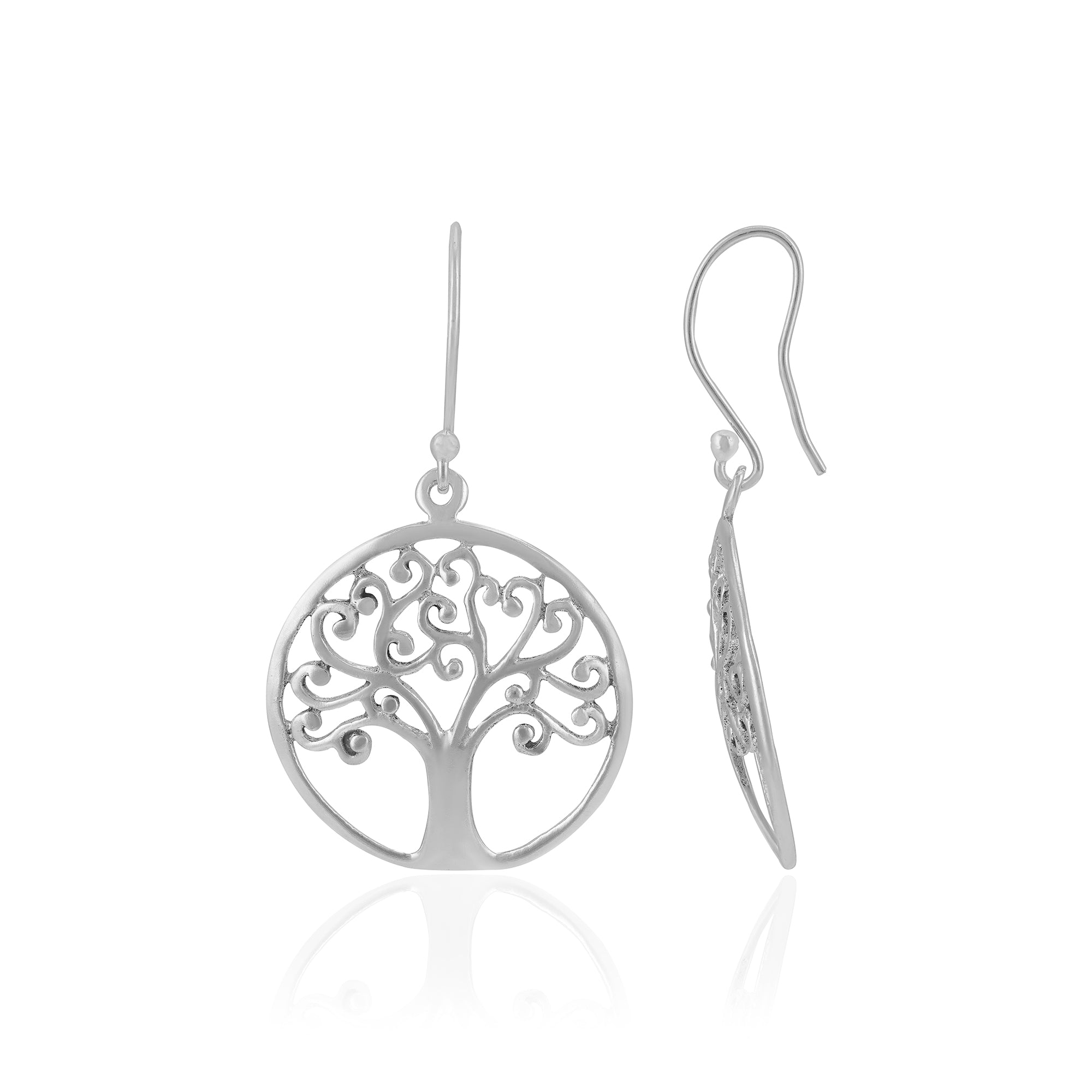 Sterling Silver Filigree Tree Hook Earrings For Women