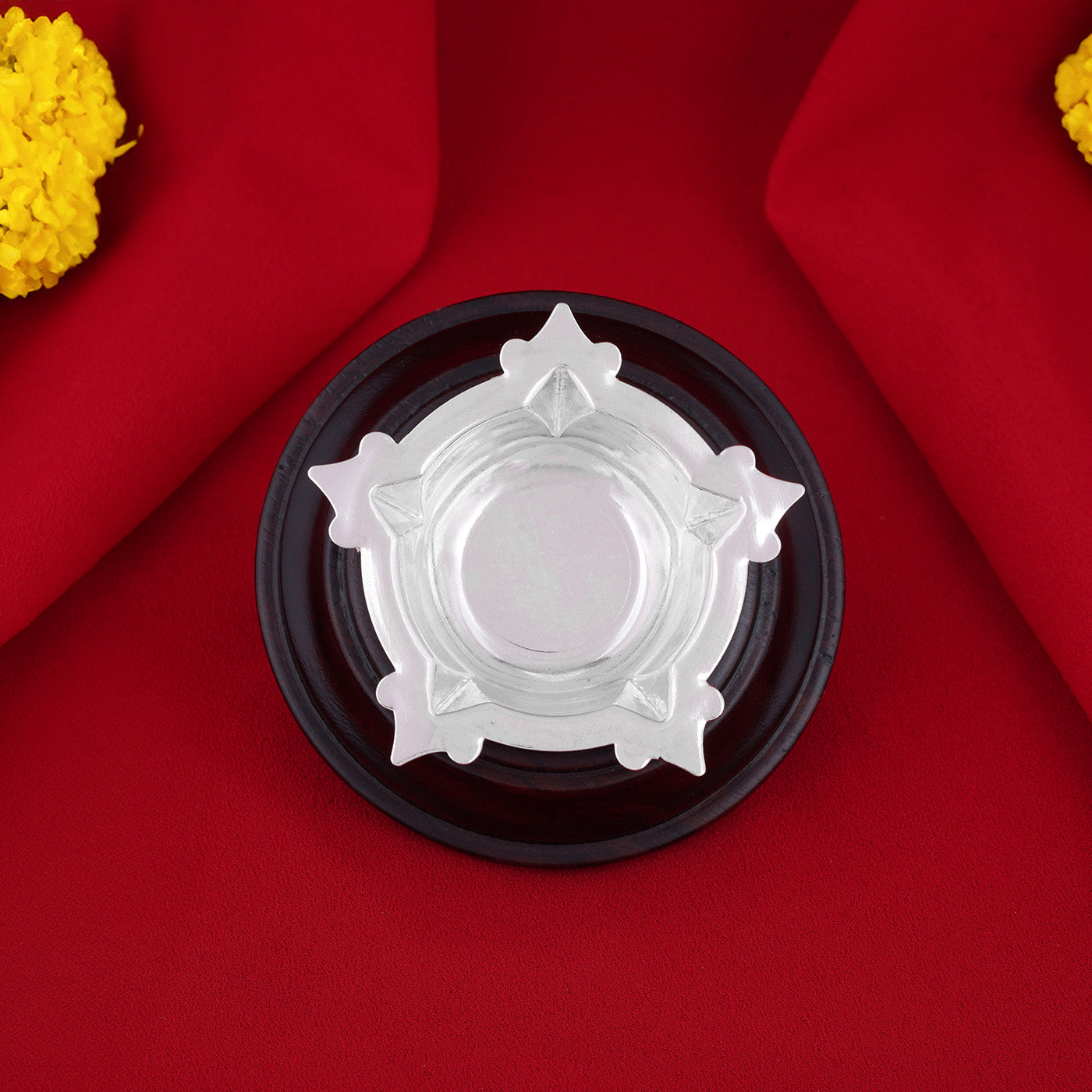 925 Sterling Silver Five Face Deepam With Rosewood Base For Pooja