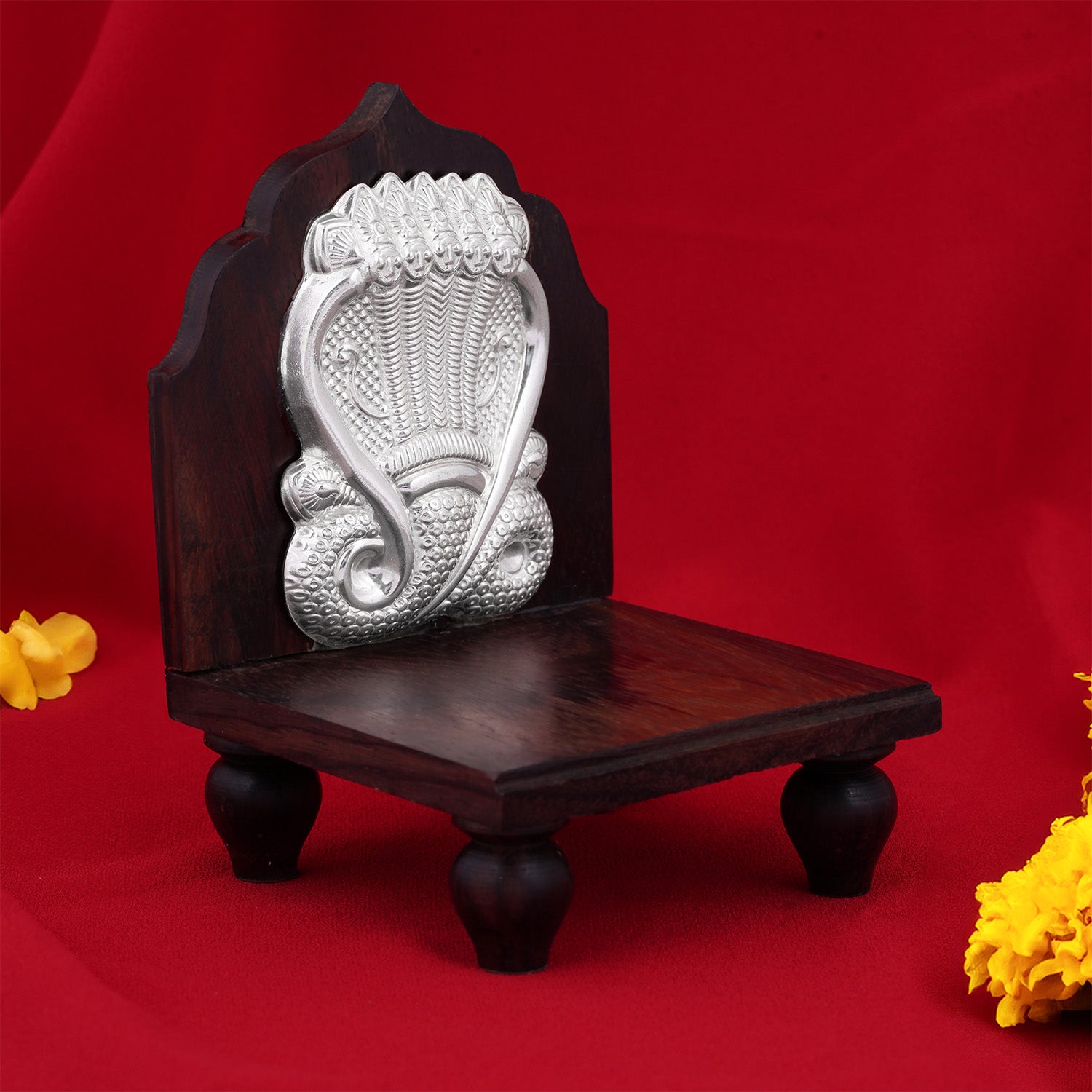 925 Sterling Silver Five Faced Serpent Idol with Rosewood Table