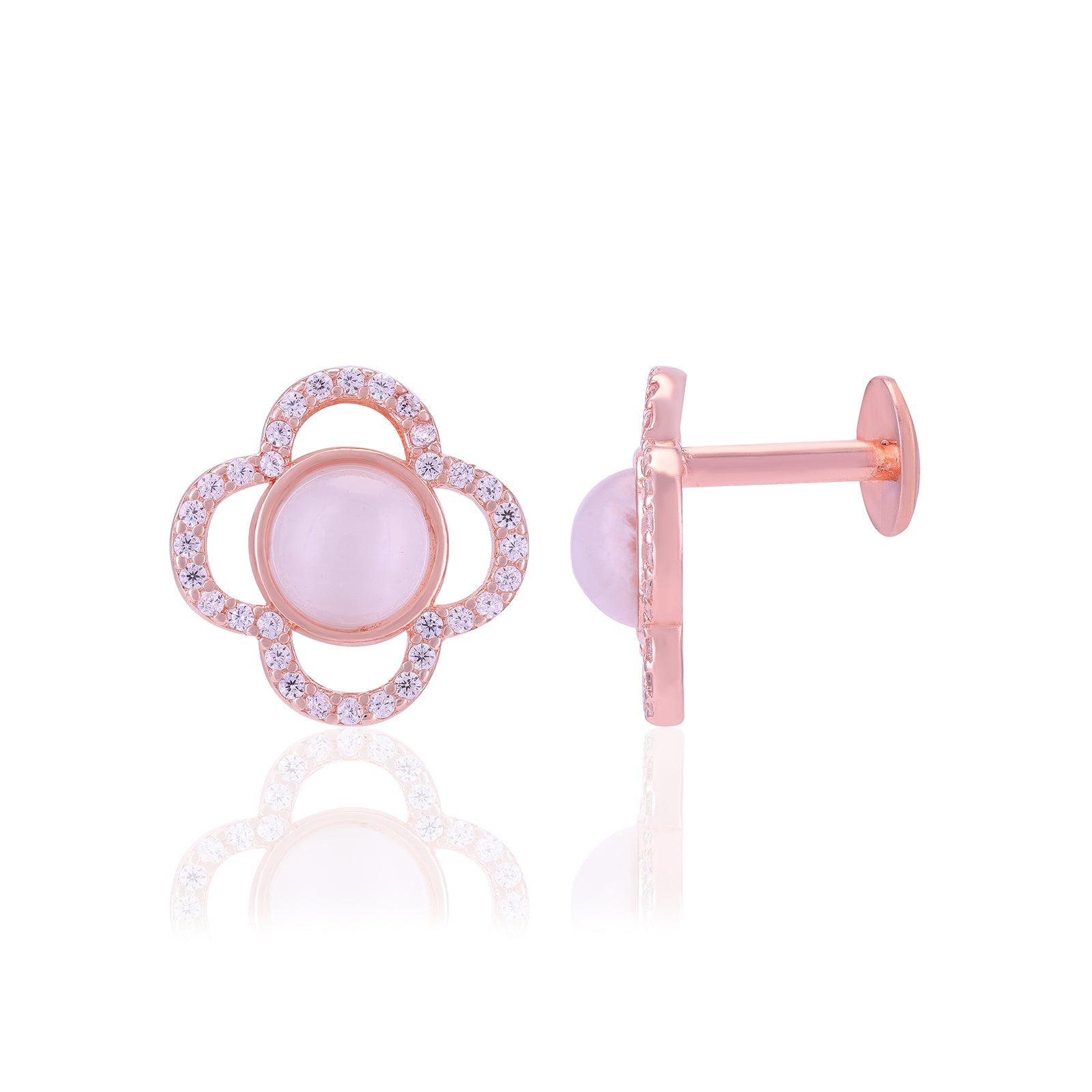 925 Sterling Silver Floral Center Pearl Earrings For Women