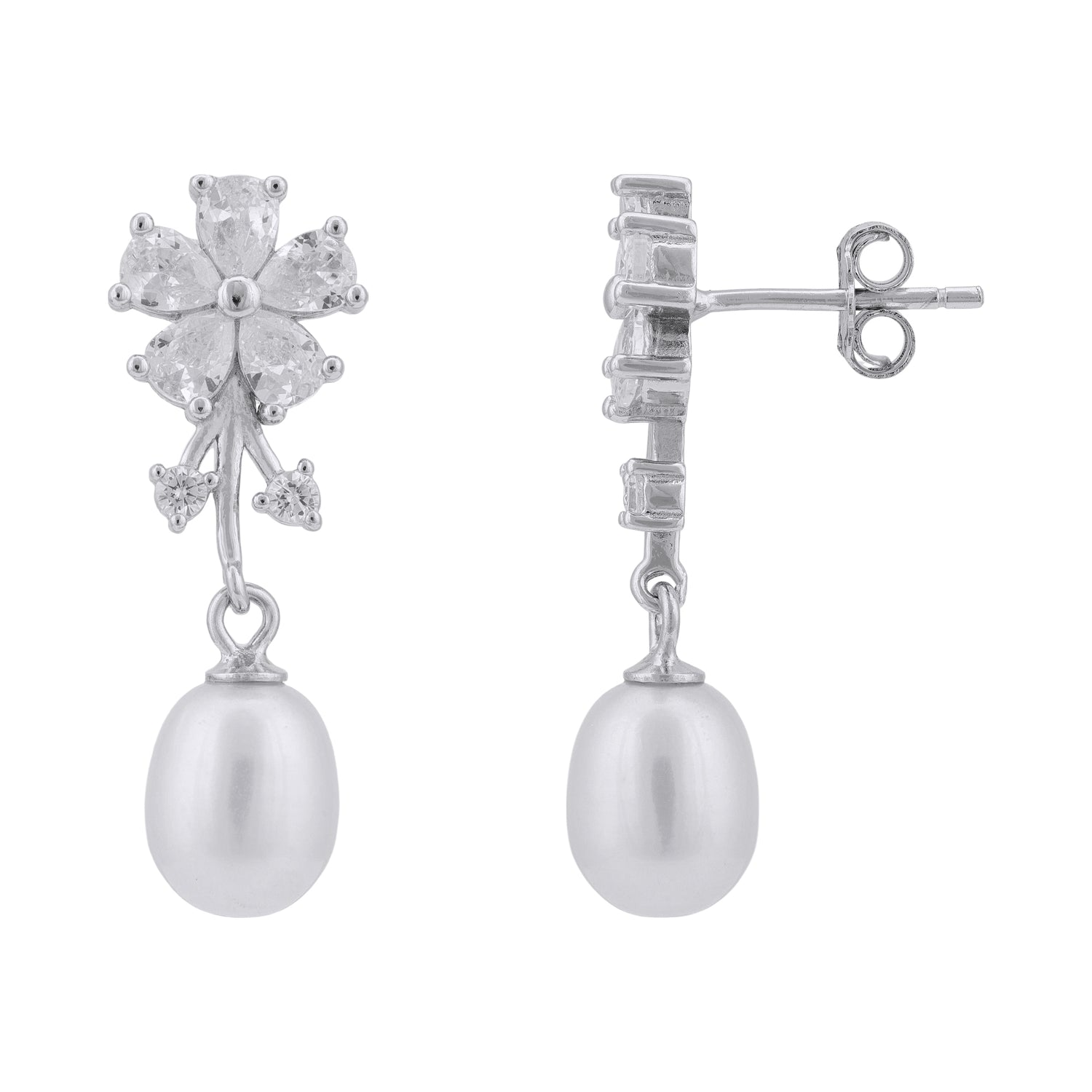 925 Sterling Silver Full Bloom Pearl Drop Earring for Women
