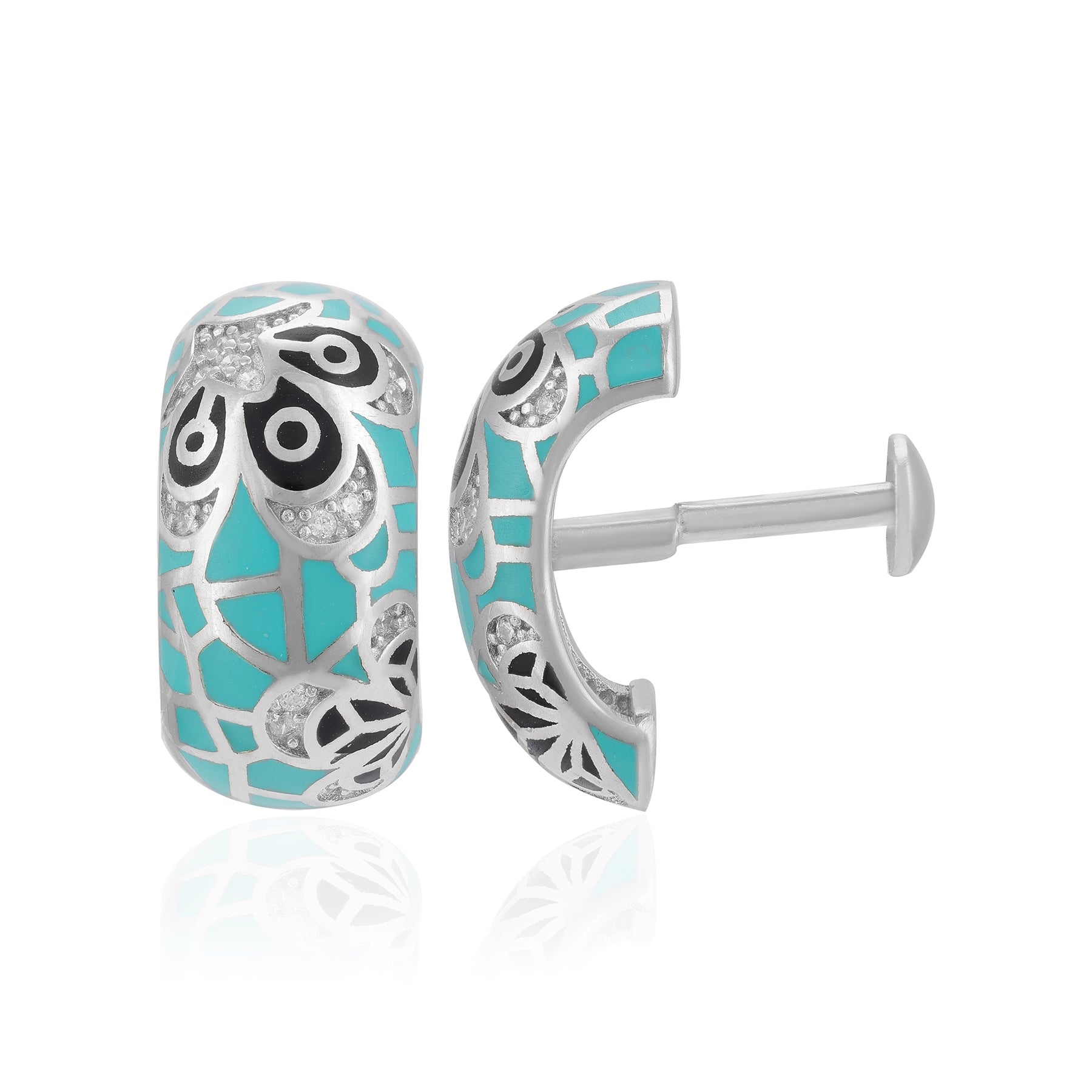 Sterling Silver Fusion Style Enamel Earrings For Women