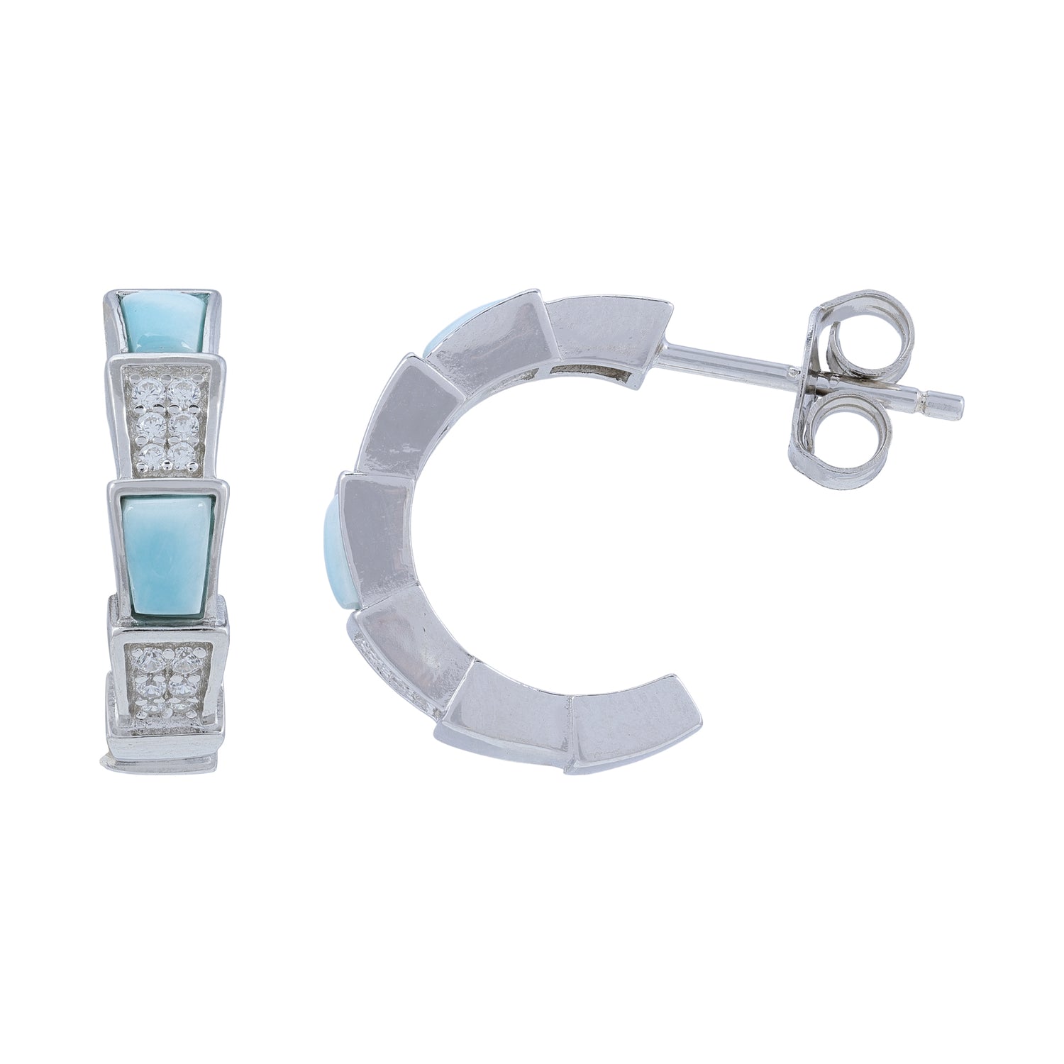 925 Sterling Silver Geometric Aqua Tile Bar Earrings for Women