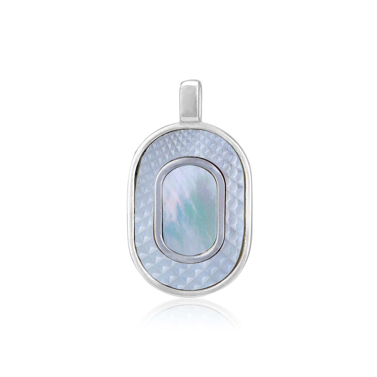 925 Sterling Silver Geometric Mother of Pearl Oval  Textured Frame Pendant for Women
