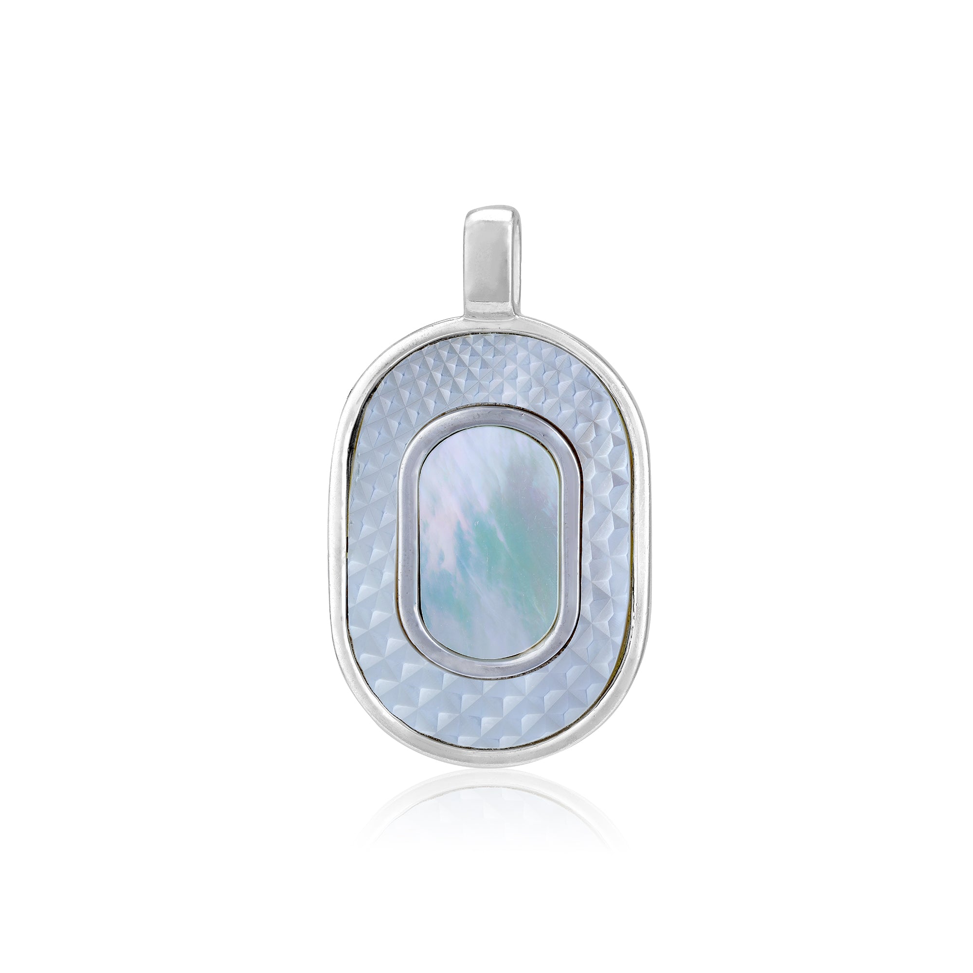 925 Sterling Silver Geometric Mother of Pearl Oval  Textured Frame Pendant for Women