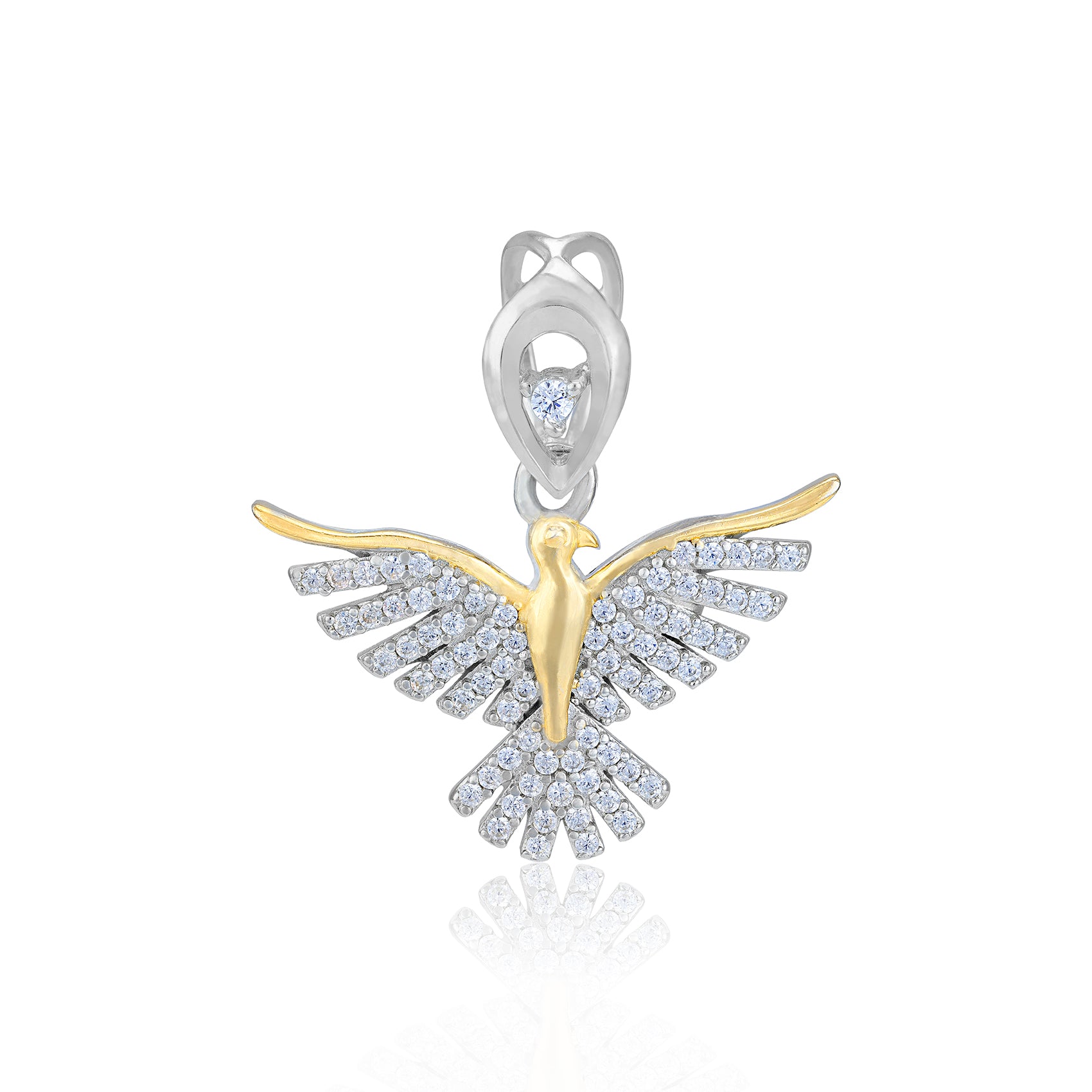 925 Sterling Silver Gold-Plated Feather Spread Flying Bird Pendant for Women