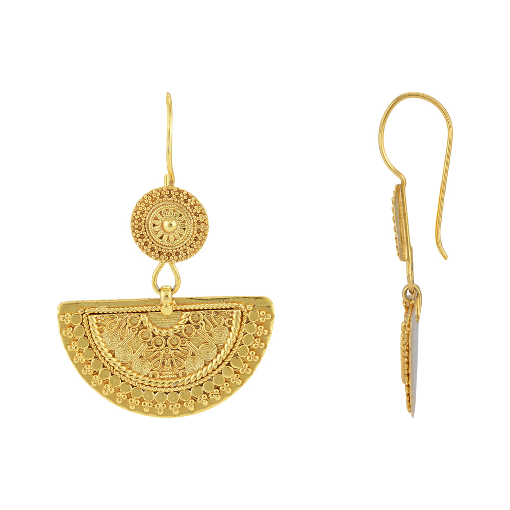 925 Sterling Silver Gold Plated Half Moon Mandala Earrings For Women