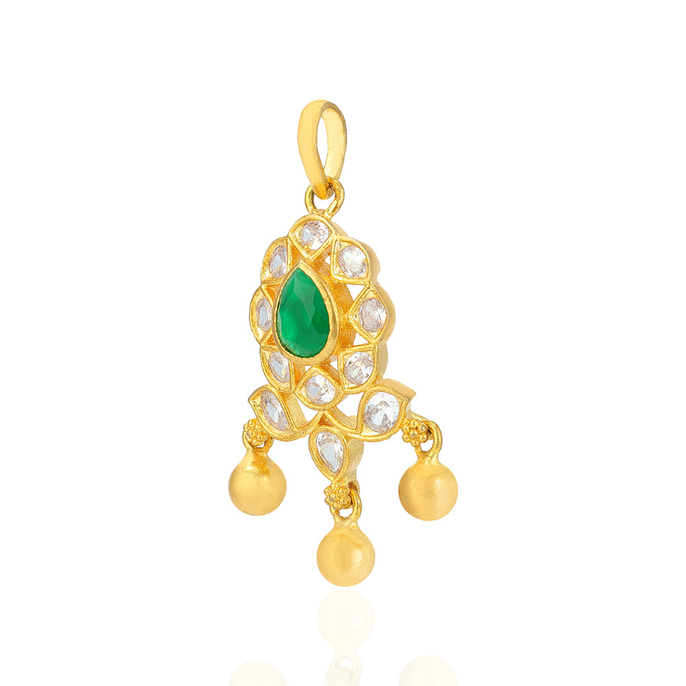 925 Sterling Silver Gold Plated Polki Flowery Pendant For Women