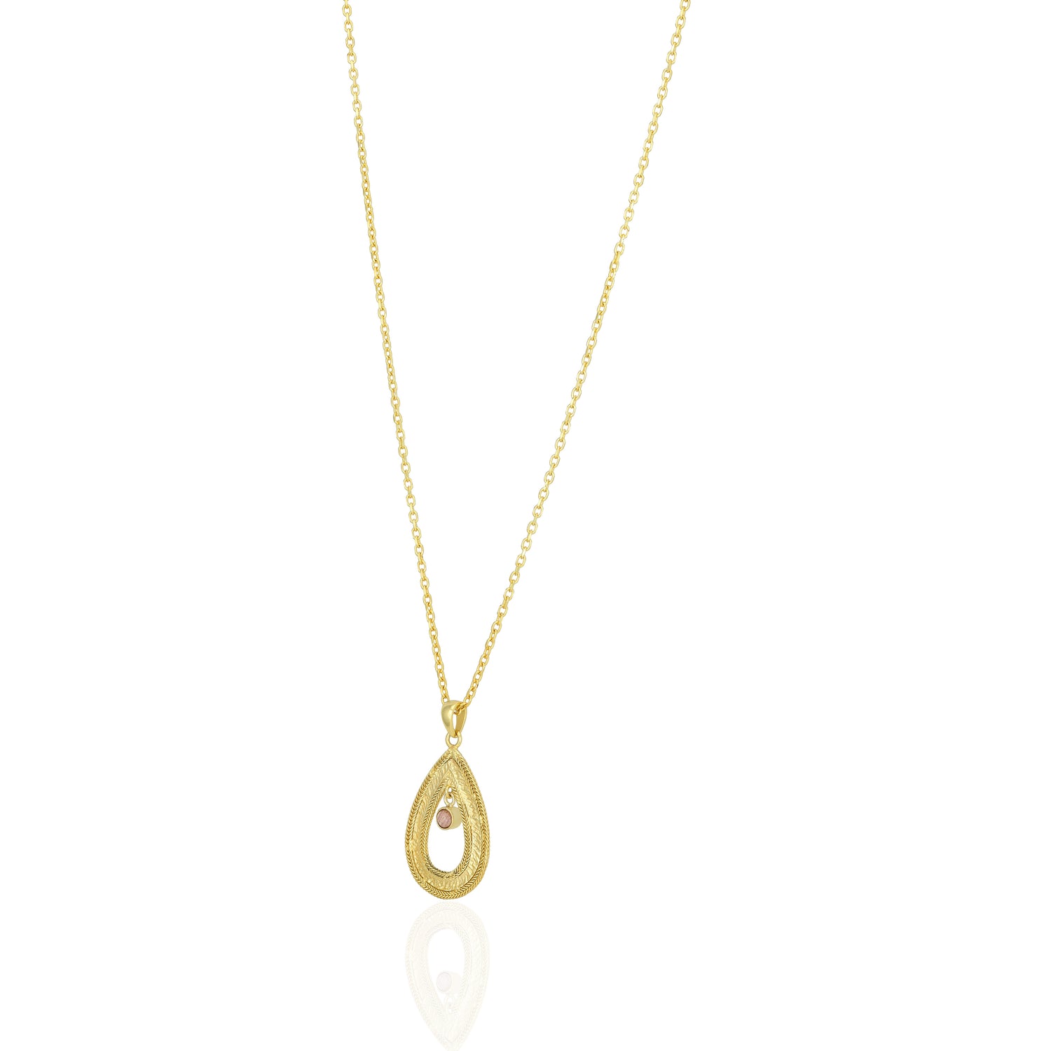 925 Sterling Silver Gold Plated Teardrop Rose Centered Chain Pendant for Women
