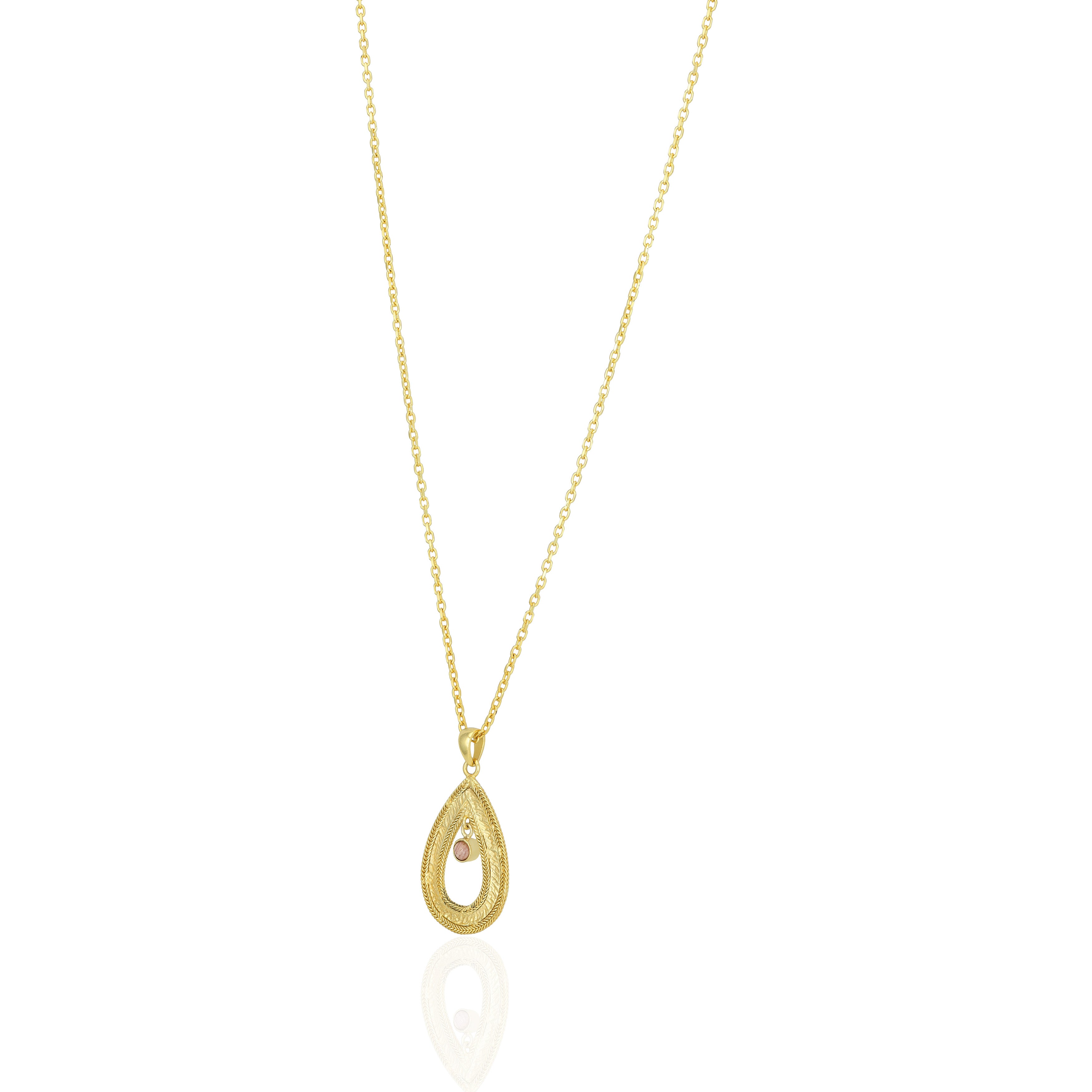 925 Sterling Silver Gold Plated Teardrop Rose Centered Chain Pendant for Women