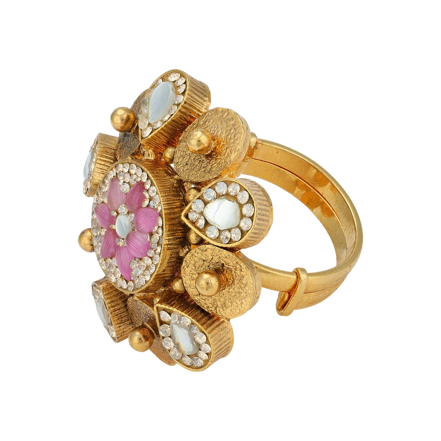925 Sterling Silver Golden Petal Mirror Stone Ring for Women