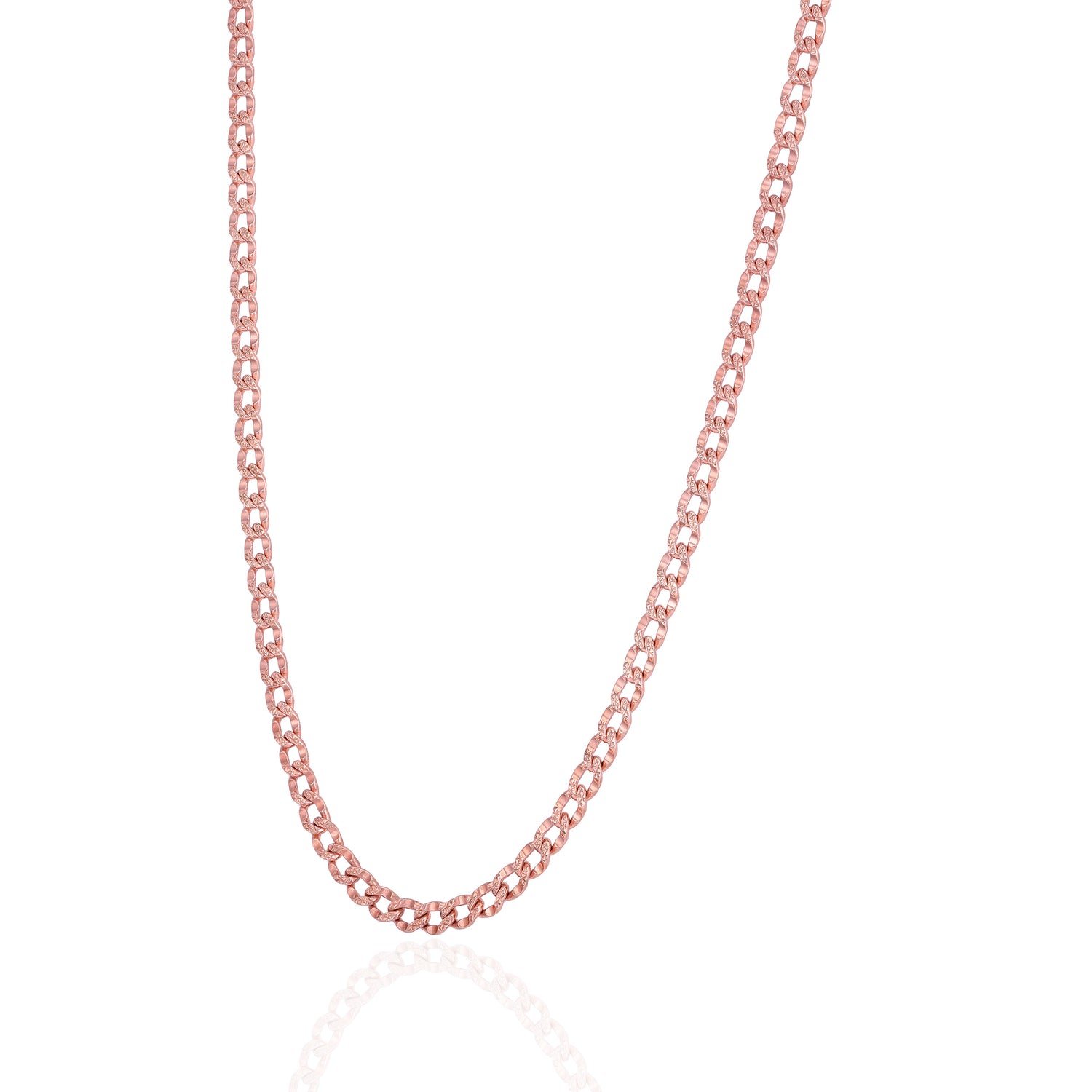 925 Sterling Silver Hammered Rose Gold Plated Cuban Link Statement Chain for Men
