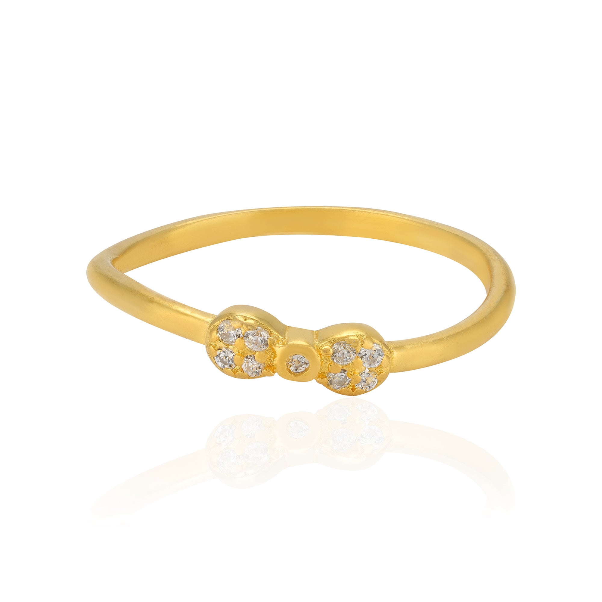 925 Sterling Silver Iconic Bow Curve Gold Plated Ring for Women