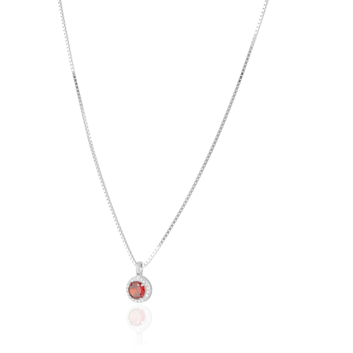 925 Sterling Silver January Month Red Circle Garnet Birthstone Chain Pendant For Women