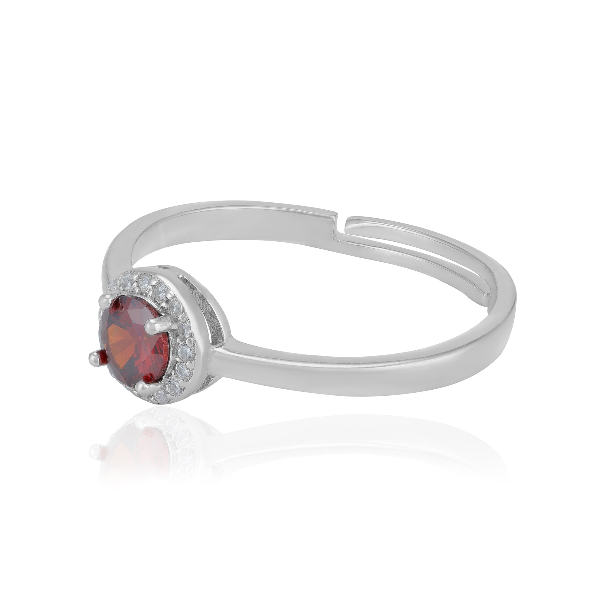 Sterling Silver January Month Red Circle Garnet Birthstone Ring For Women