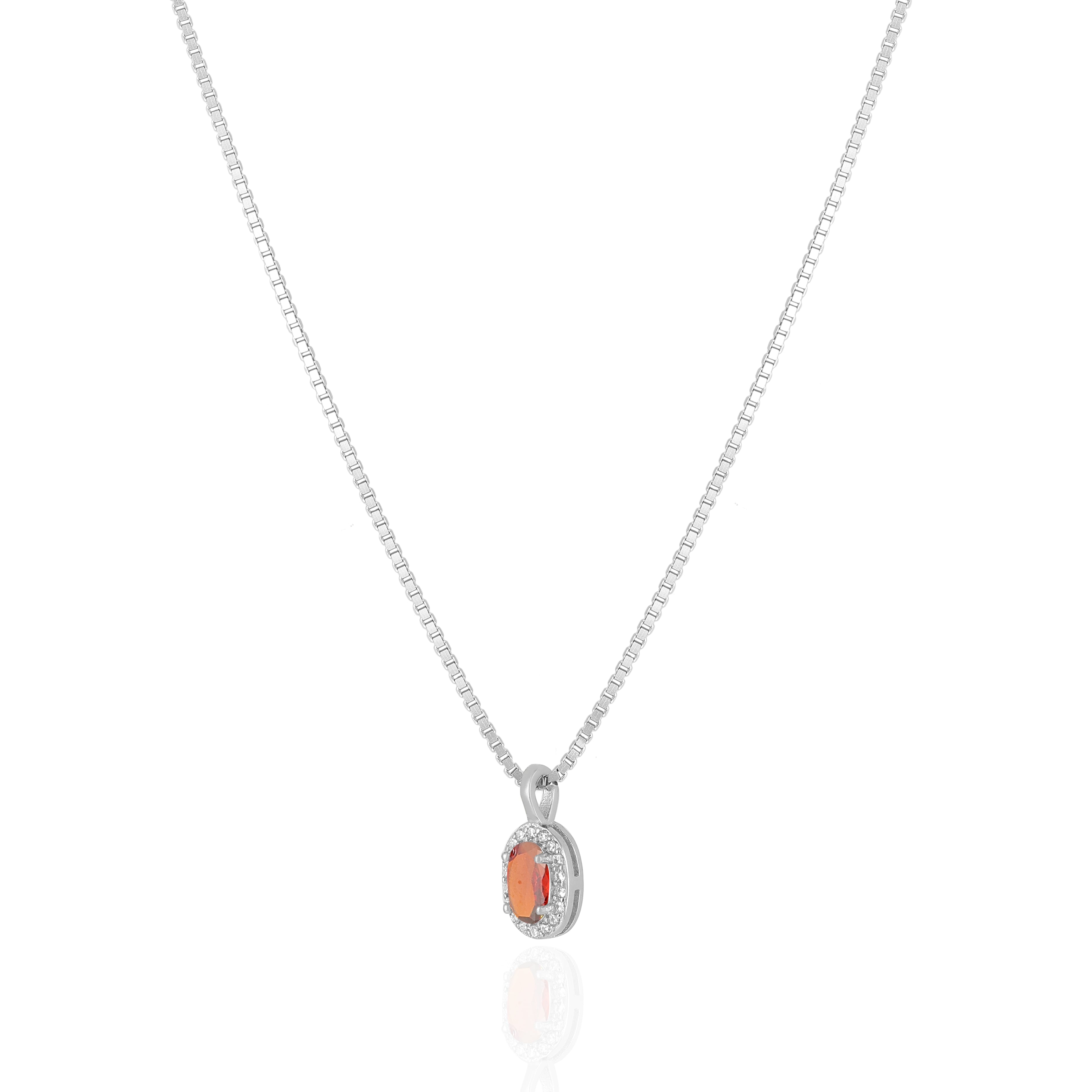 925 Sterling Silver January Month Red Oval Garnet Birthstone Chain Pendant For Women